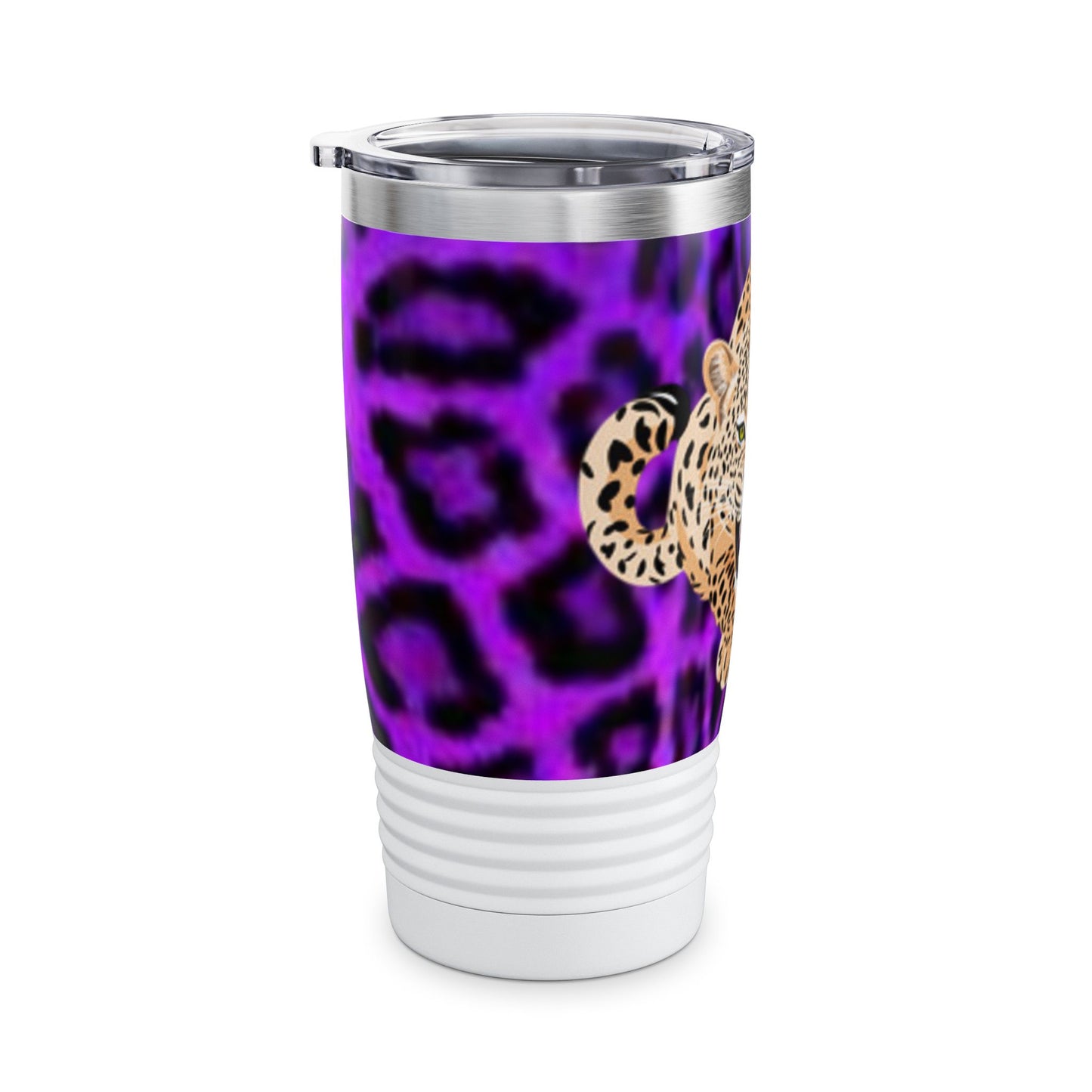 Vaso de cuello redondo de 590 ml con estampado de leopardo feroz: una elegante taza de viaje para un espíritu salvaje