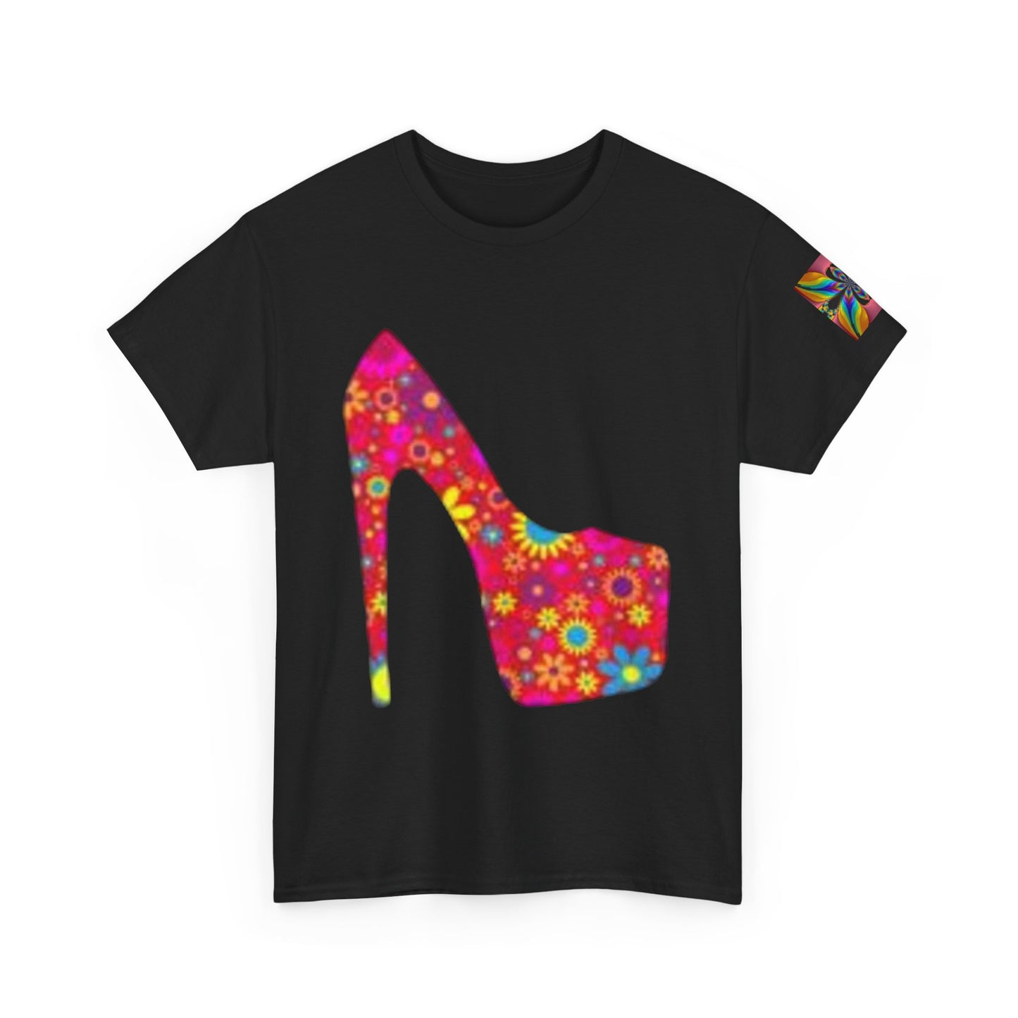 Camiseta unisex de algodón grueso con tacón alto y estampado floral: camiseta de moda para amantes del estilo.