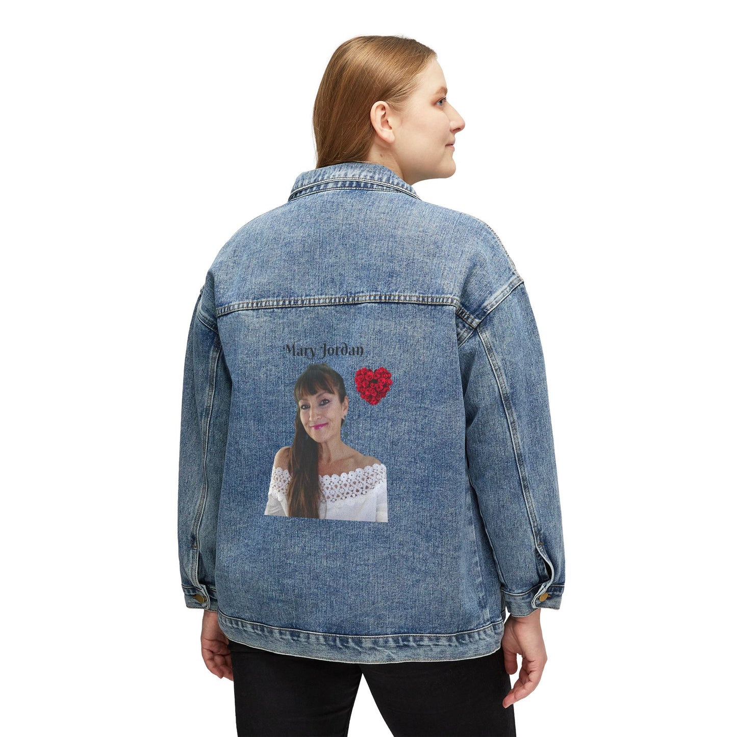 Chaqueta vaquera vintage para mujer con corazón de rosas de Mary Jordan