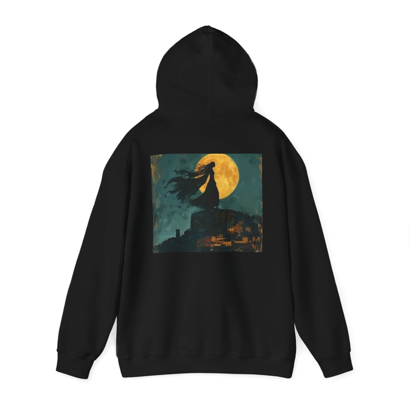 Sudadera con capucha unisex artística: diseño abstracto colorido y lunar