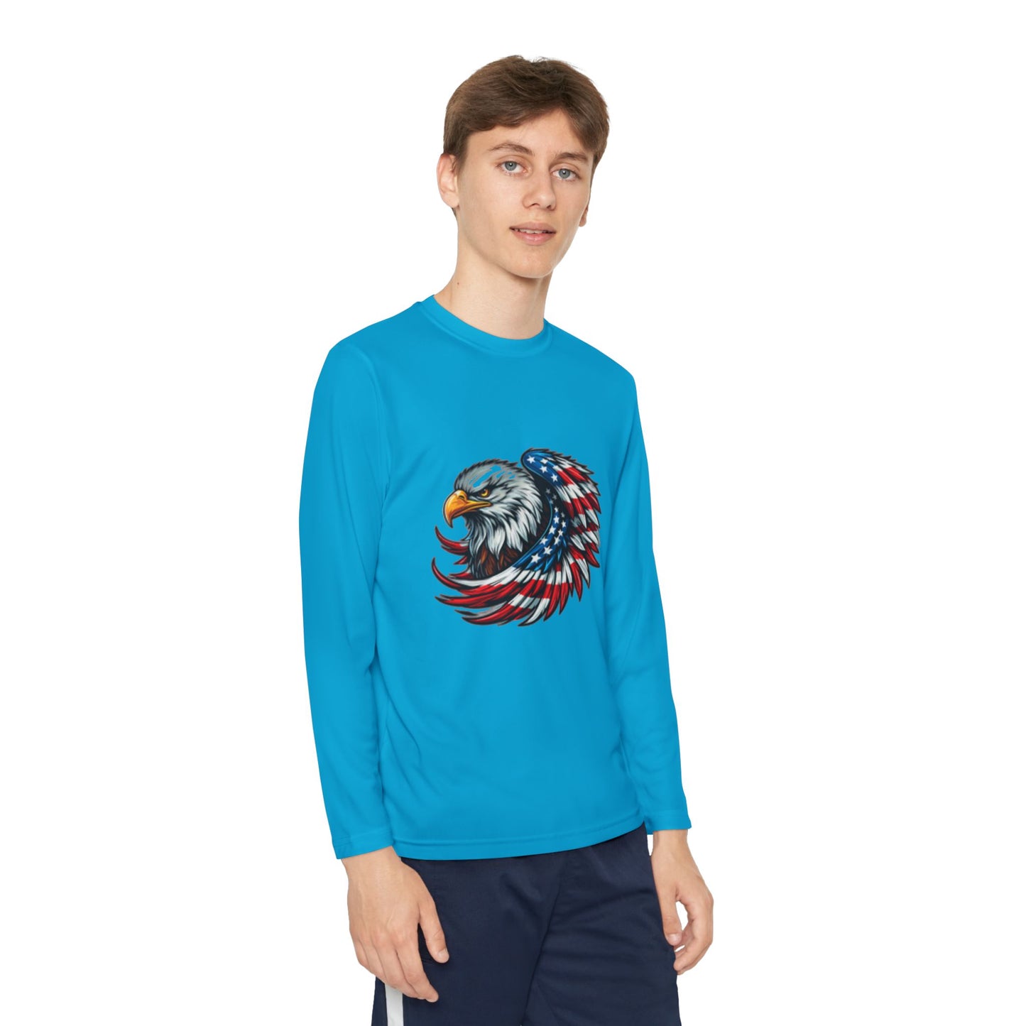 Youth Long Sleeve Tee - Patriotic Eagle & Fun Dog Design, USA Flag Apparel for Independence Day, Gifts for Kids, Casual Wear, Cool Tee