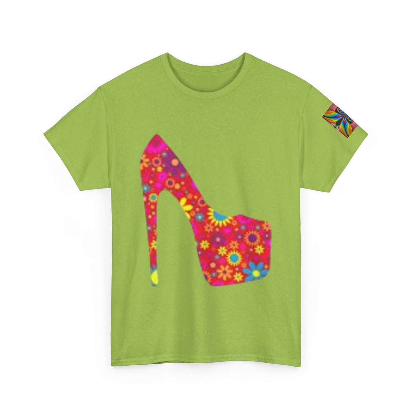 Camiseta unisex de algodón grueso con tacón alto y estampado floral: camiseta de moda para amantes del estilo.