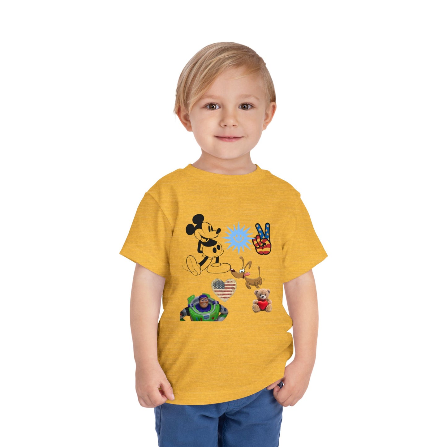 Mickey Mouse Buzz Lightyear Heart Teddy Bear Toddler Short Sleeve T-shirt