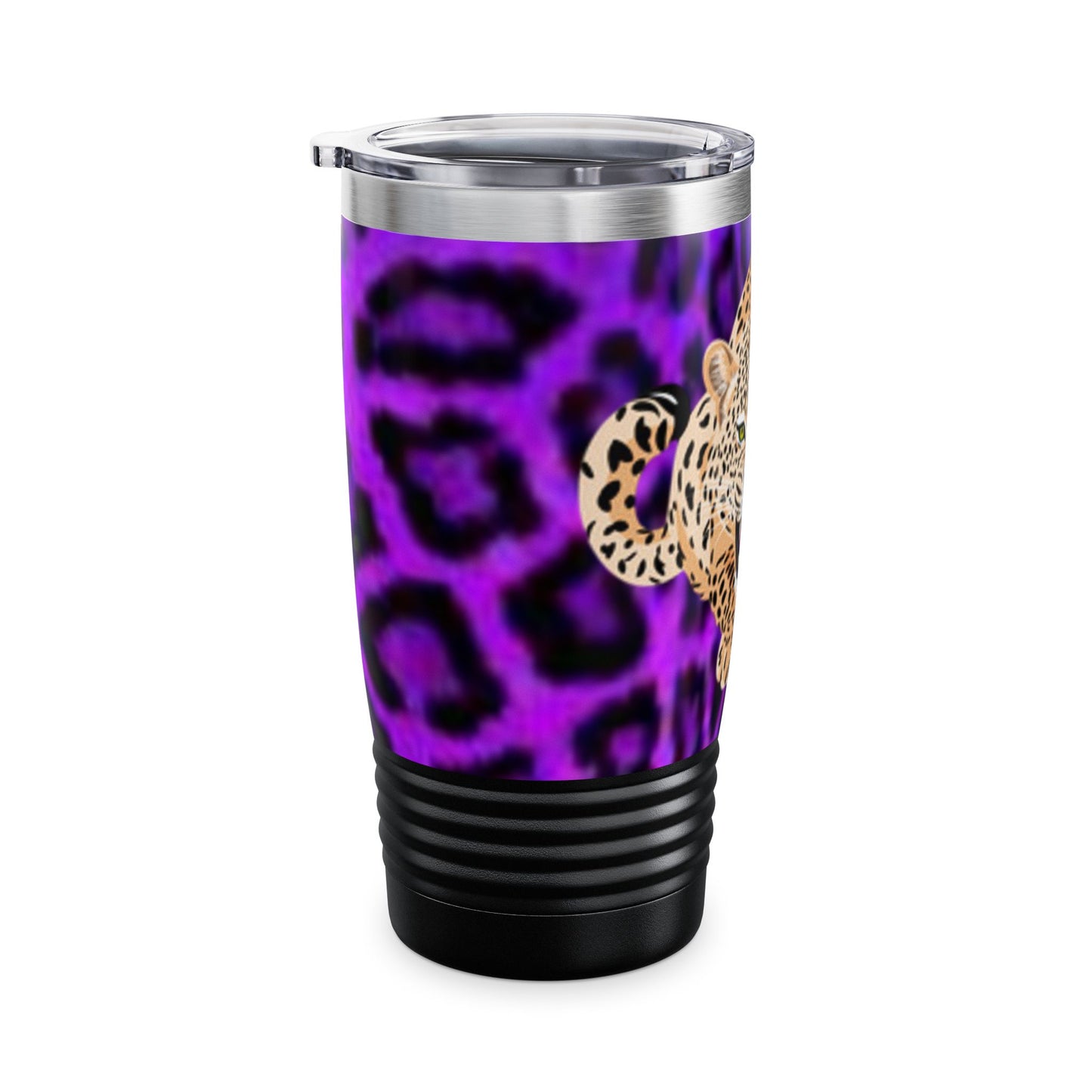 Vaso de cuello redondo de 590 ml con estampado de leopardo feroz: una elegante taza de viaje para un espíritu salvaje