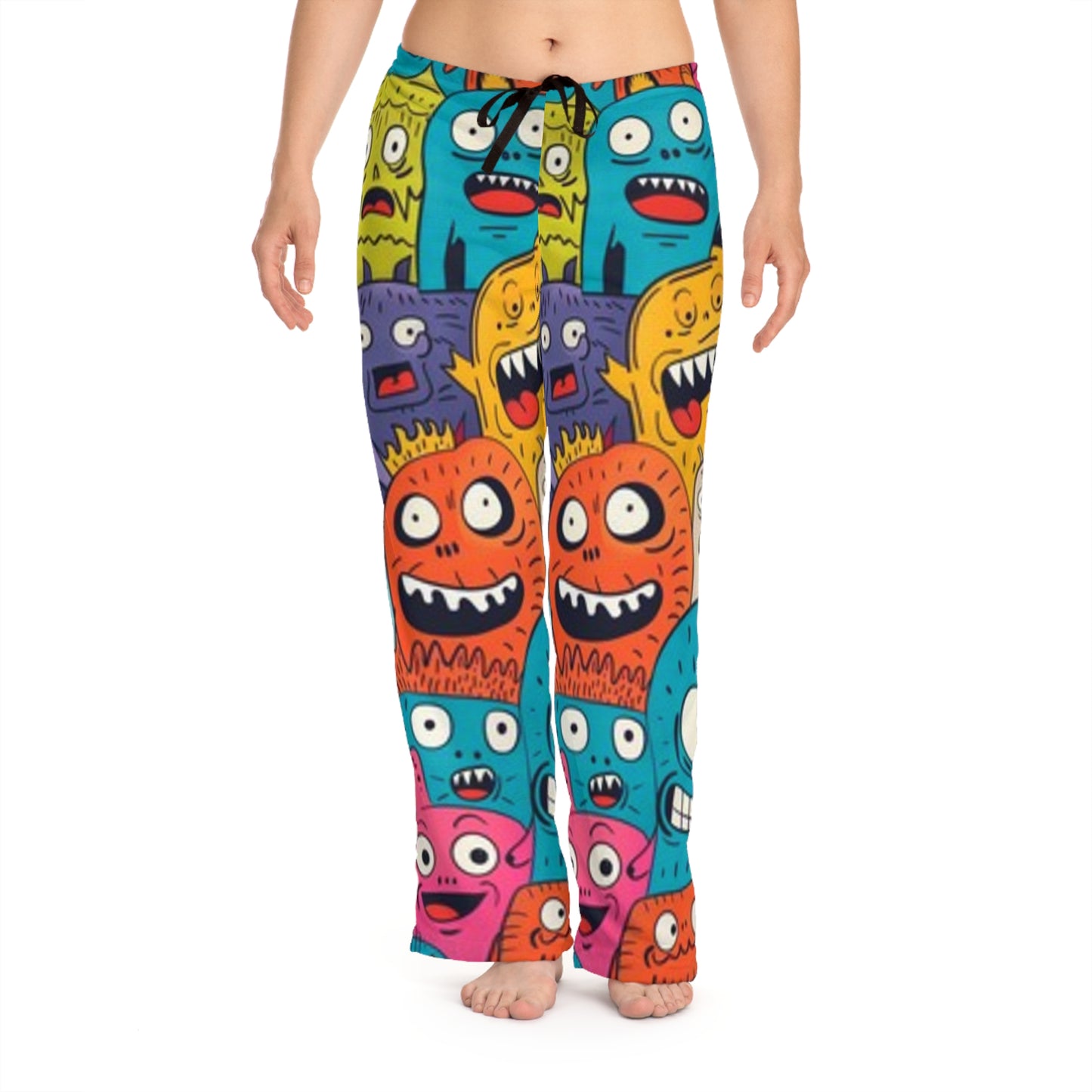 Pantalones de pijama para mujer Monstruos azules, rosas, naranjas, amarillos y morados