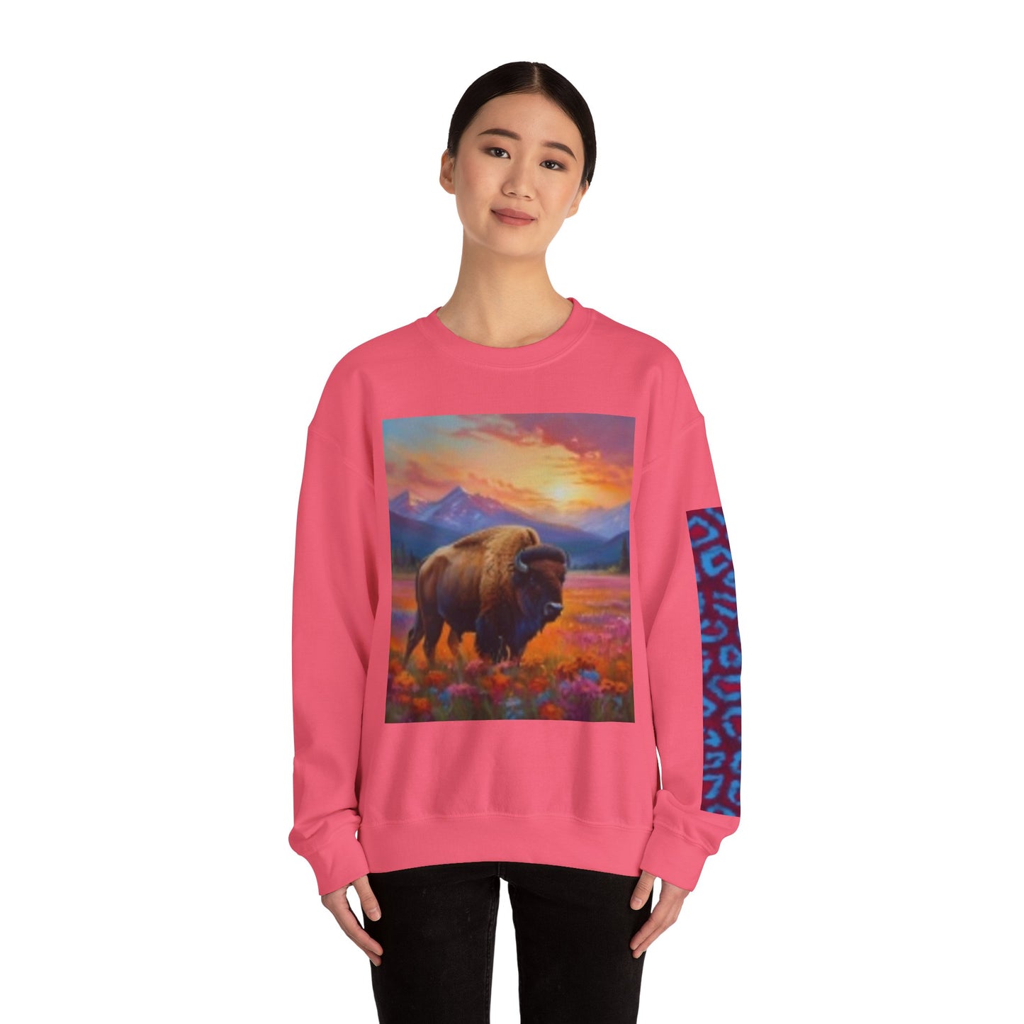 Sudadera unisex de cuello redondo con diseño de búfalo llamativo: perfecta para amantes de la naturaleza
