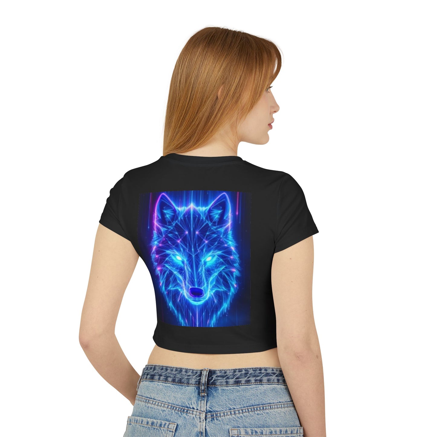 Crop Top de mujer con lobo azul luminoso