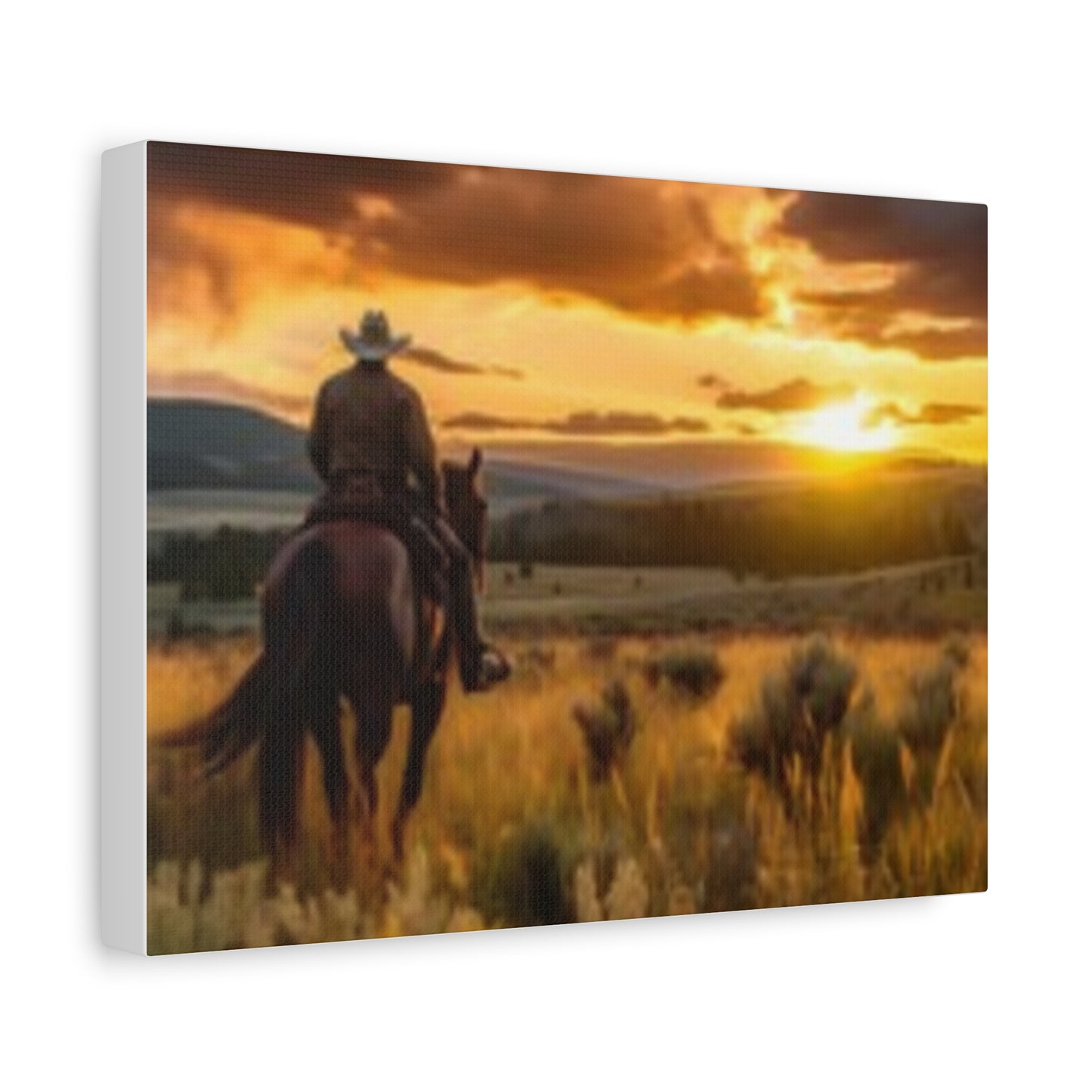 Arte de pared enmarcado - Impresión en lienzo "Atardecer vaquero"