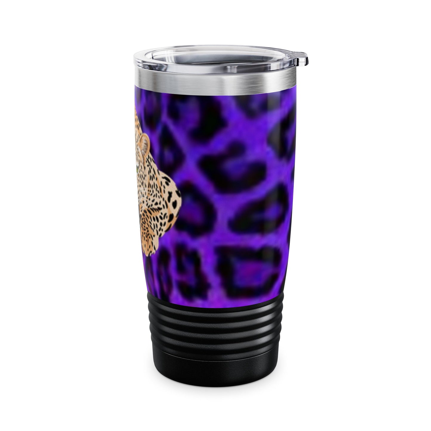 Vaso de cuello redondo de 590 ml con estampado de leopardo feroz: una elegante taza de viaje para un espíritu salvaje