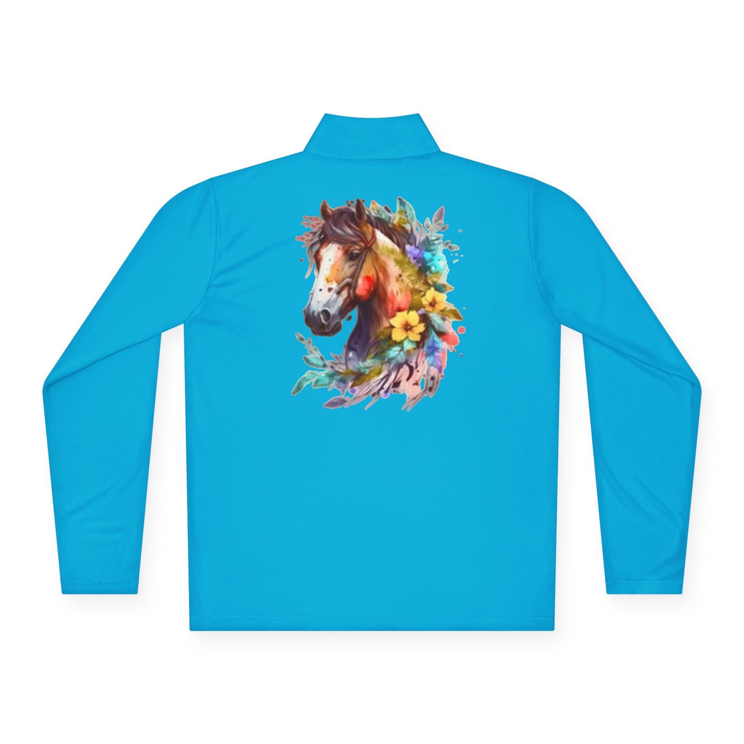 Suéter unisex con cremallera de un cuarto para amantes de los caballos | Diseño floral de caballos