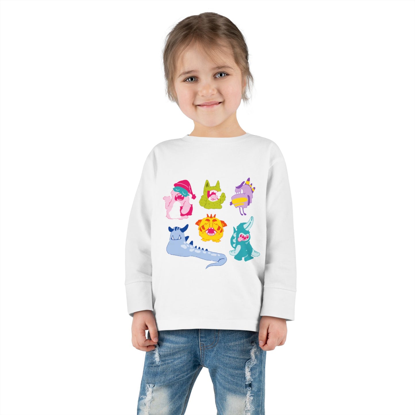 Camiseta de manga larga para niños pequeños con seis extraterrestres de colores