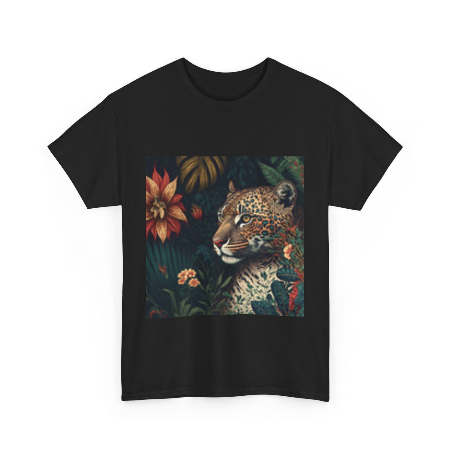 Camiseta unisex de algodón grueso con estampado de leopardo de la jungla - Diseño inspirado en la naturaleza