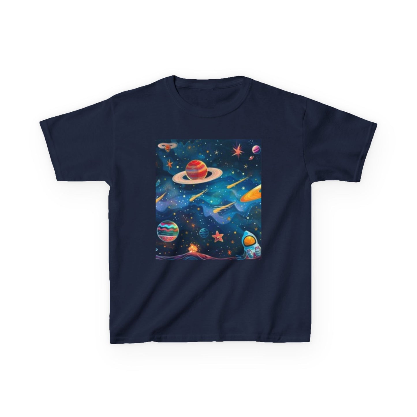 Camiseta infantil de aventura espacial: diseño cósmico colorido para jóvenes exploradores