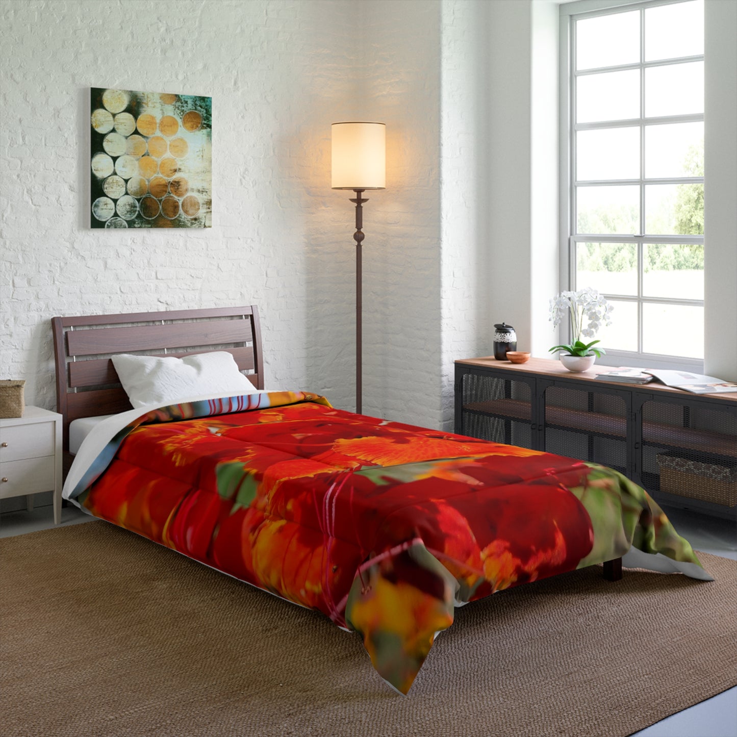 Vibrant Orange Flowers Comforter Oh My Goodness It's Beautiful! Matching Pillows & Towels!