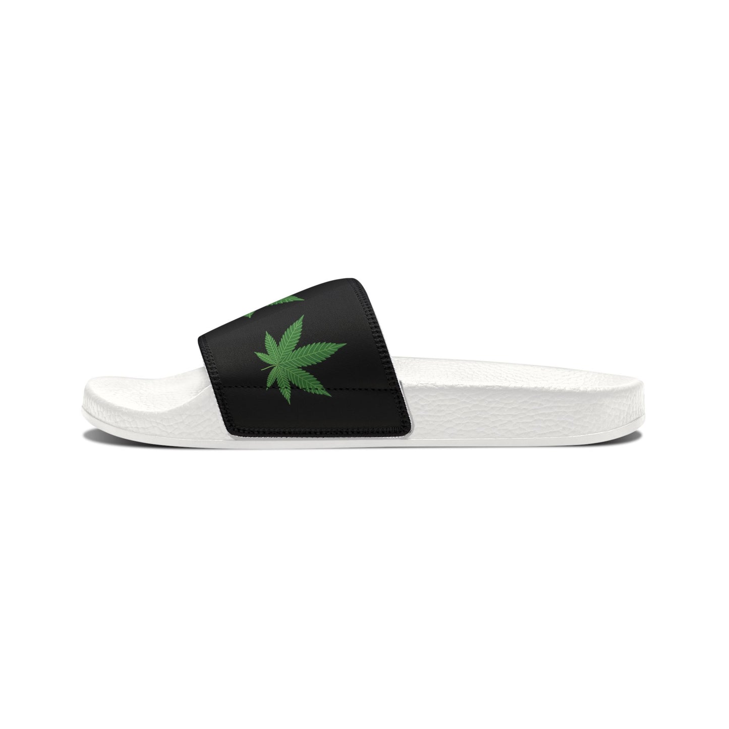 Sandalias de hombre con tiras extraíbles y hojas de marihuana en fondo negro