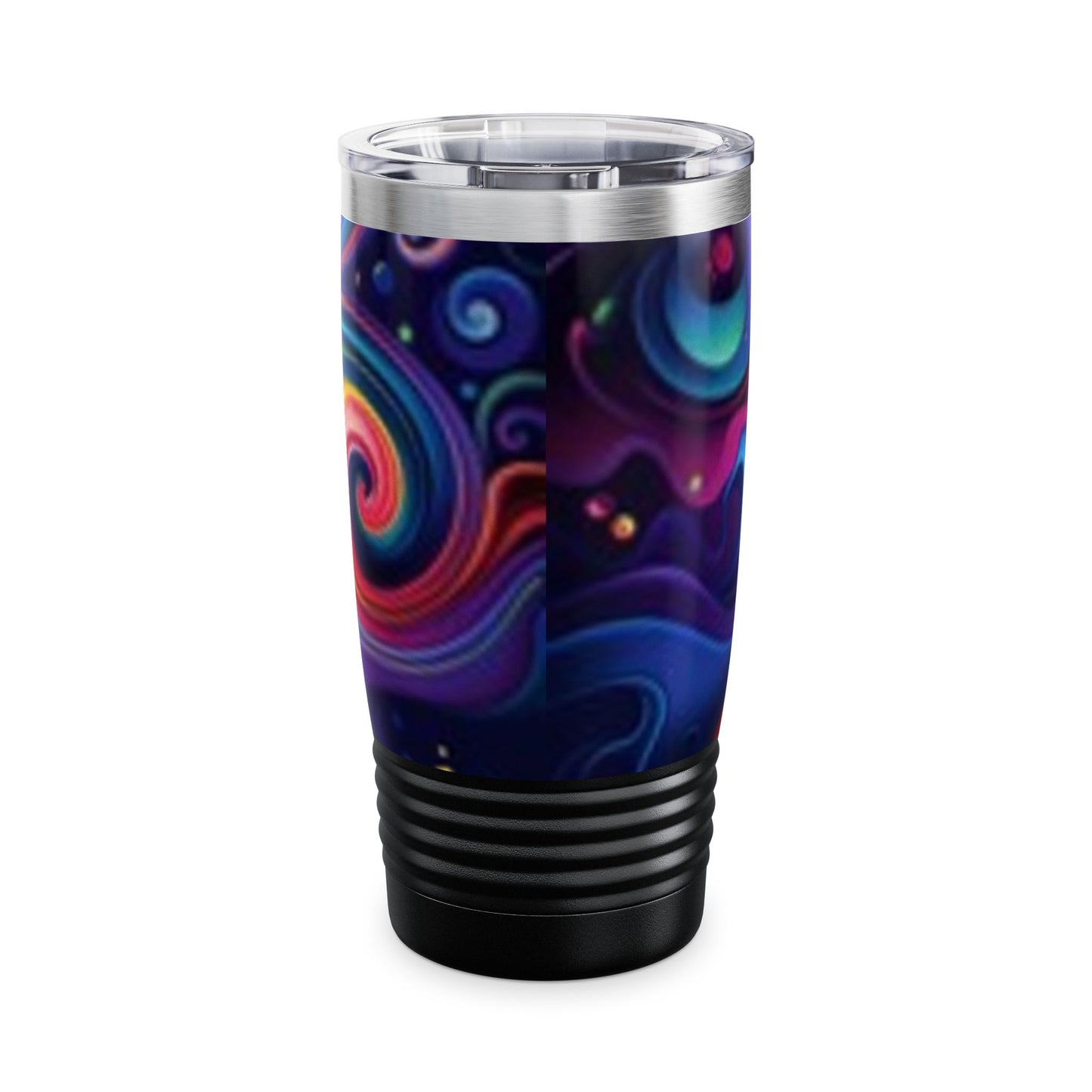 Vaso de cuello redondo Vibrant Swirl de 20 oz: taza de viaje colorida para amantes del café