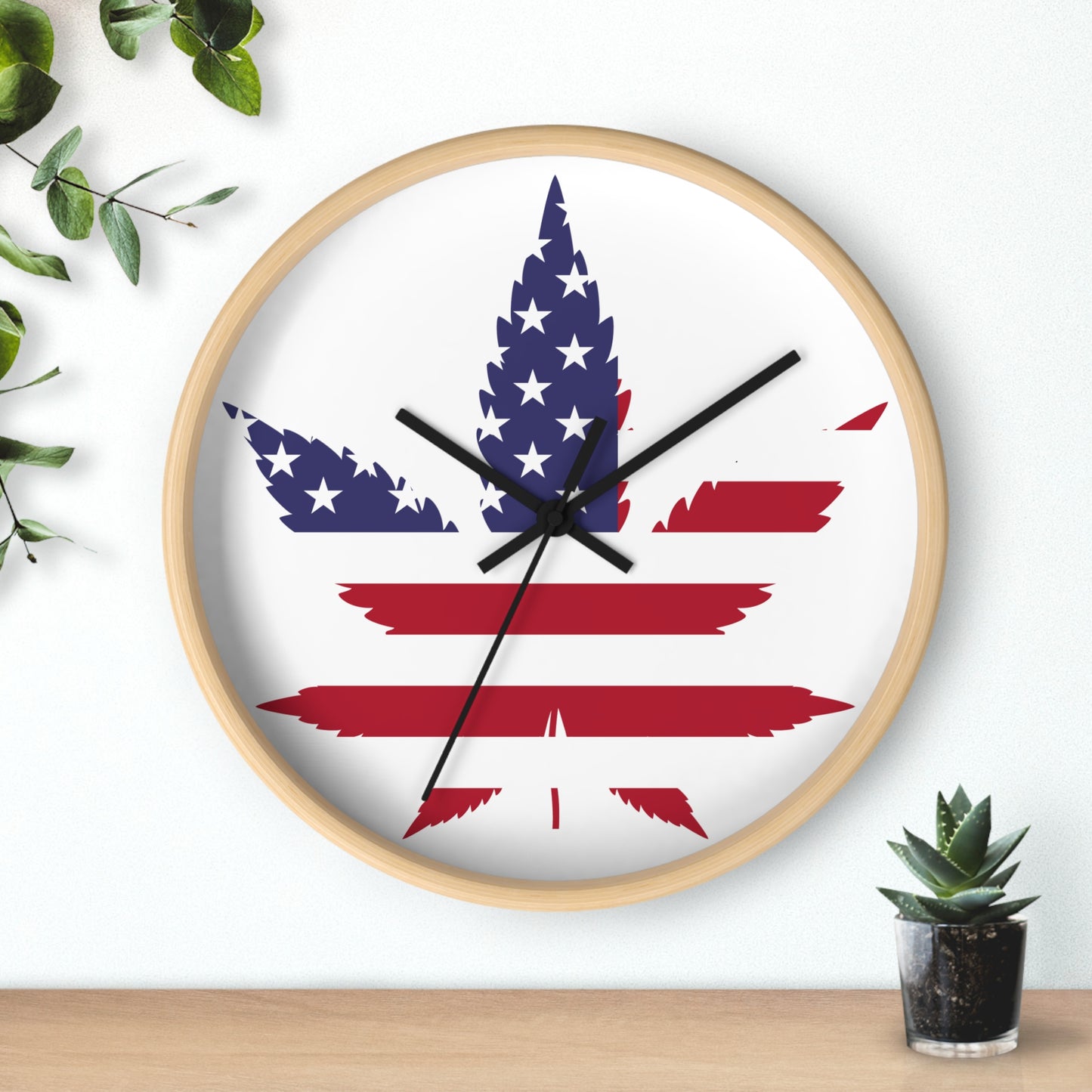 Reloj de pared Hoja de marihuana roja, blanca y azul
