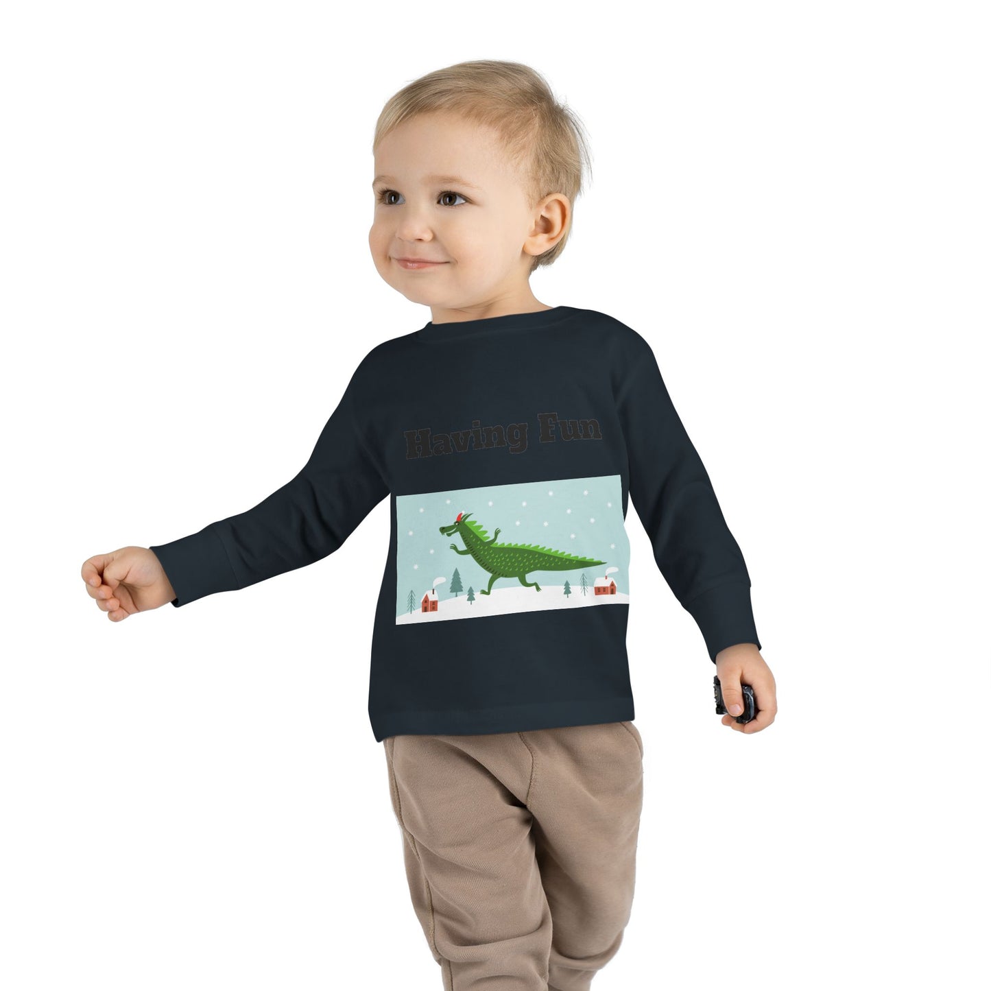 Camiseta de manga larga para niños pequeños Dinosaurio divirtiéndose