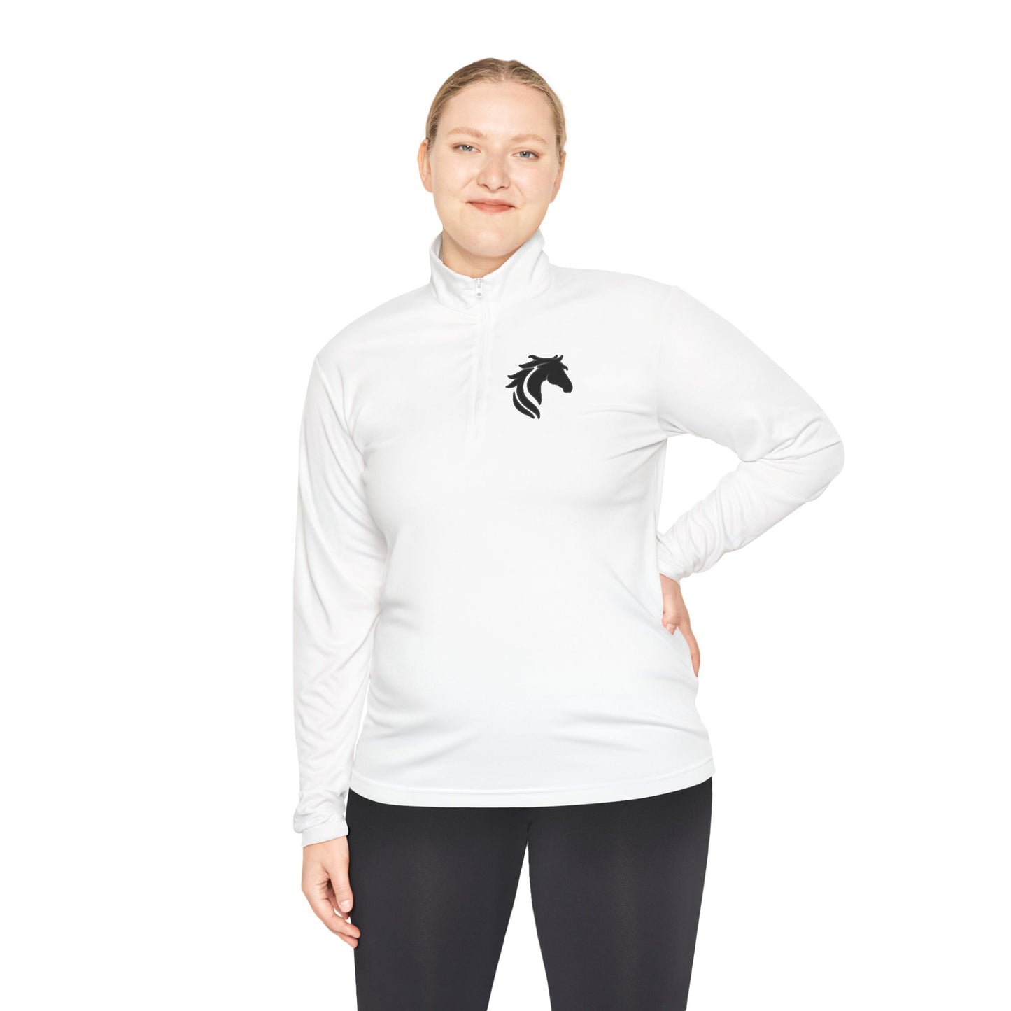 Suéter unisex con cremallera de un cuarto para amantes de los caballos | Diseño floral de caballos