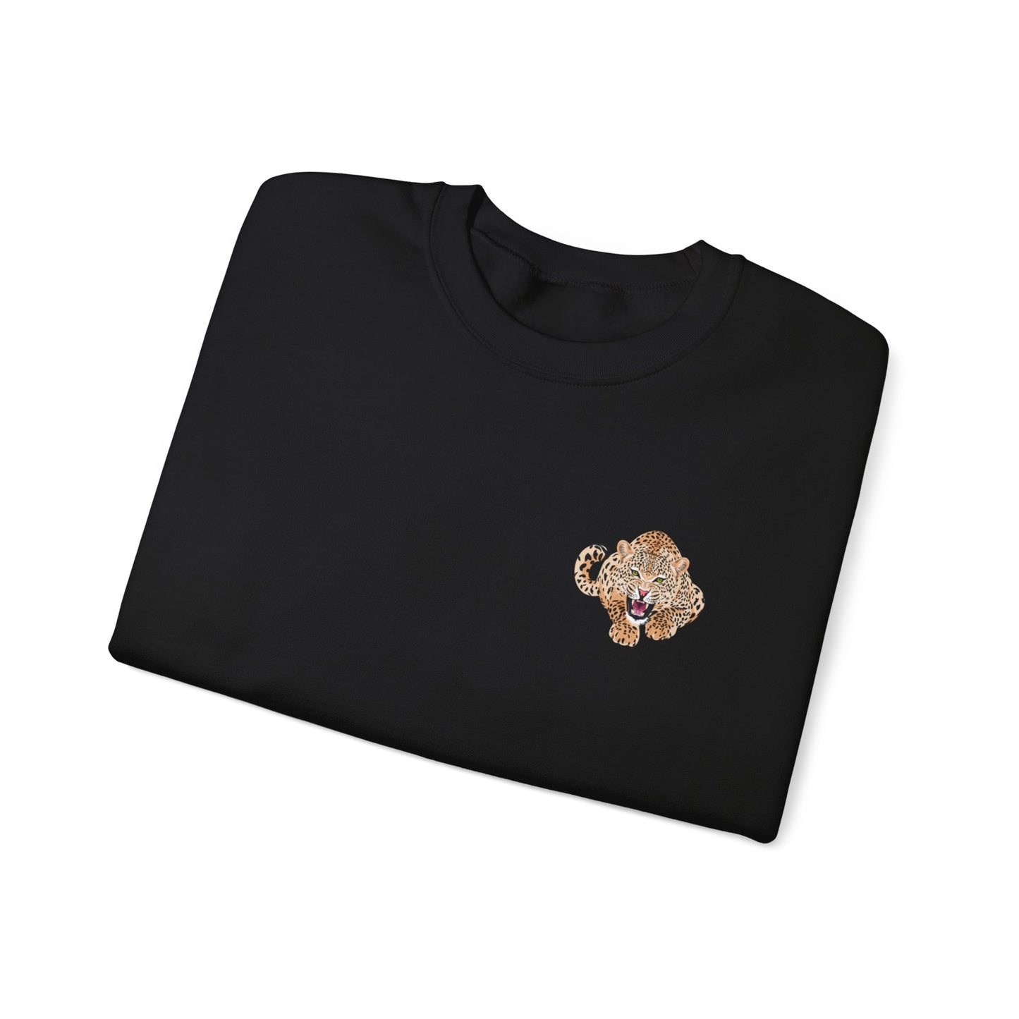 Sudadera unisex de cuello redondo con estampado de leopardo y rosa vibrantes: perfecta para salidas informales