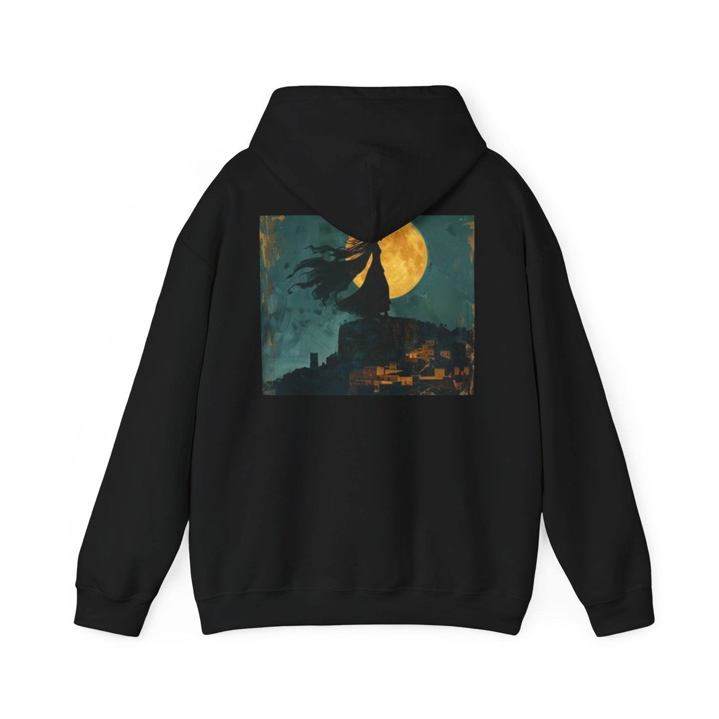 Sudadera con capucha unisex artística: diseño abstracto colorido y lunar