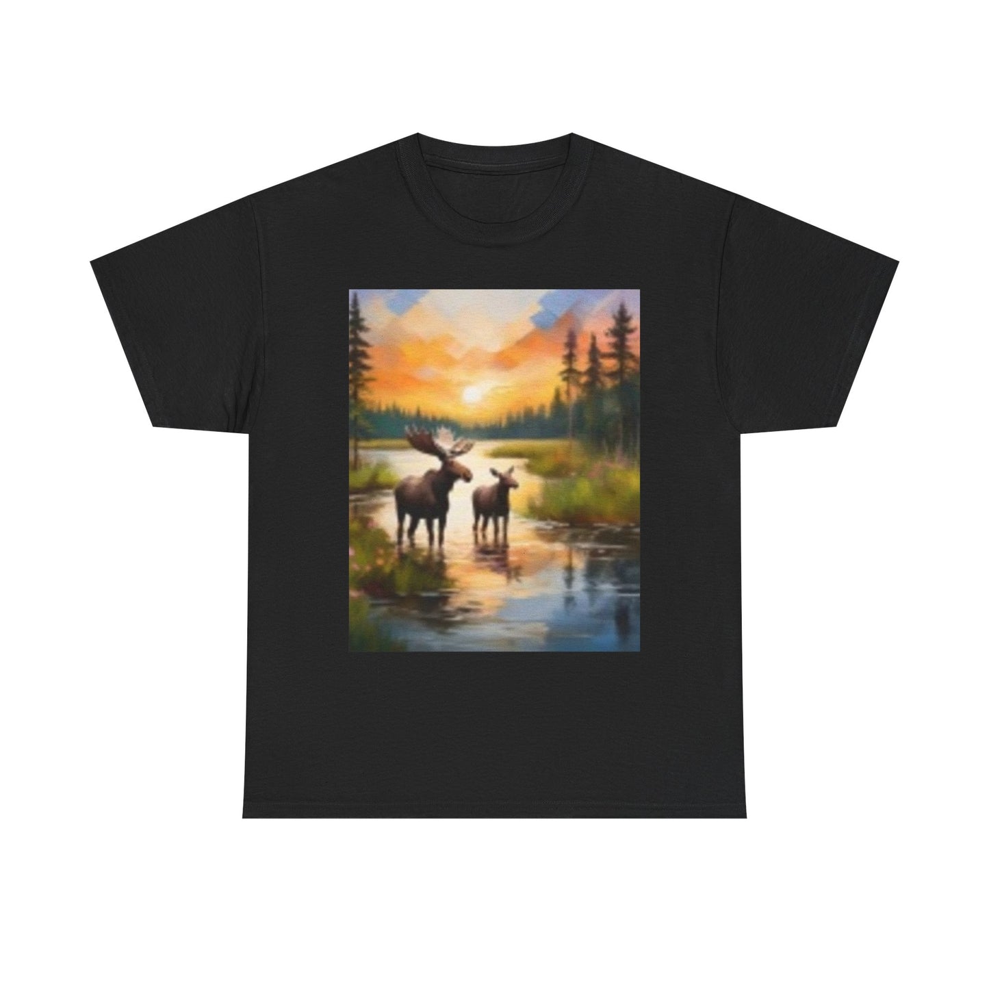 Camiseta unisex de algodón grueso inspirada en la naturaleza con diseño de alce