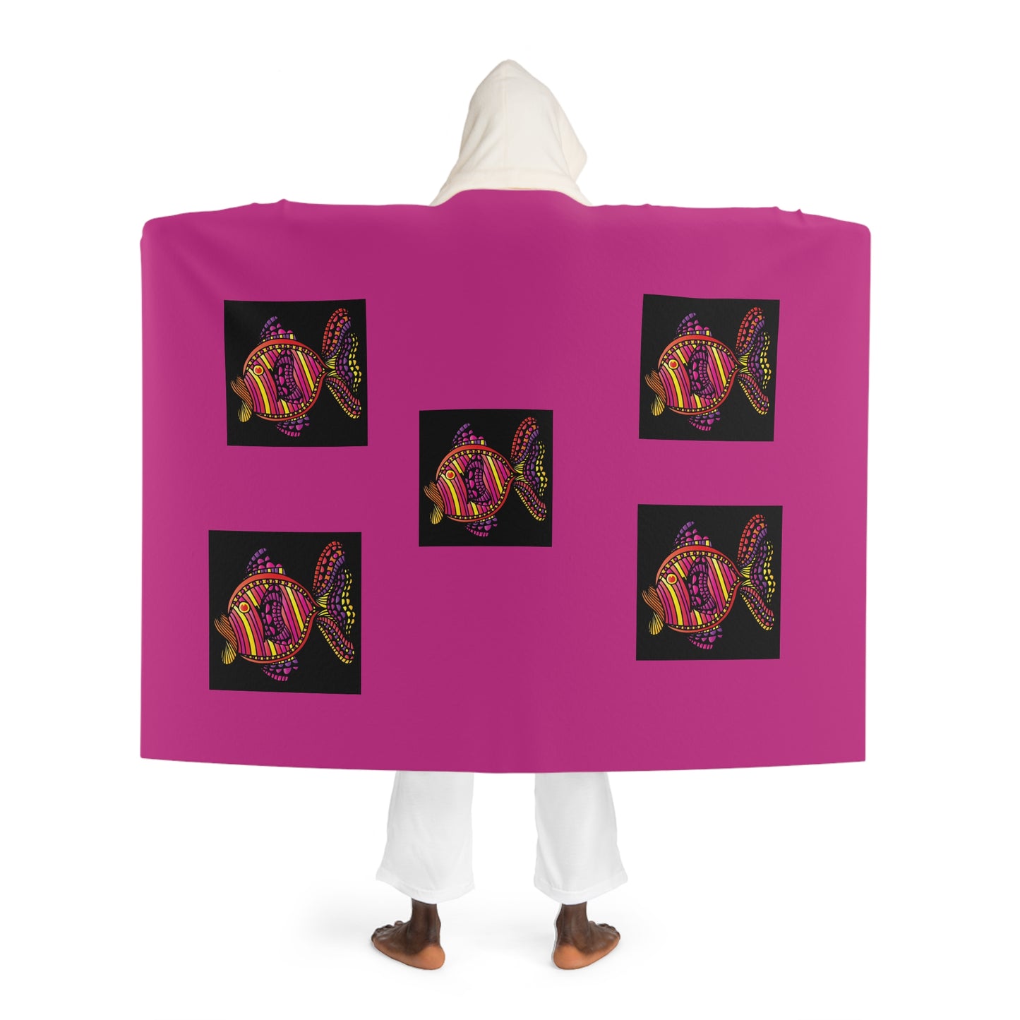 Hooded Sherpa Fleece Blanket Colorful Fish