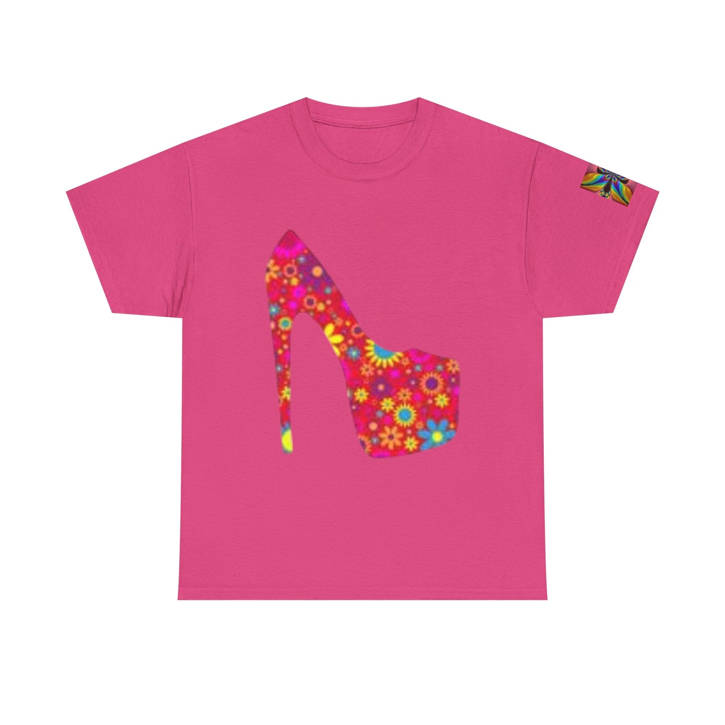 Camiseta unisex de algodón grueso con tacón alto y estampado floral: camiseta de moda para amantes del estilo.
