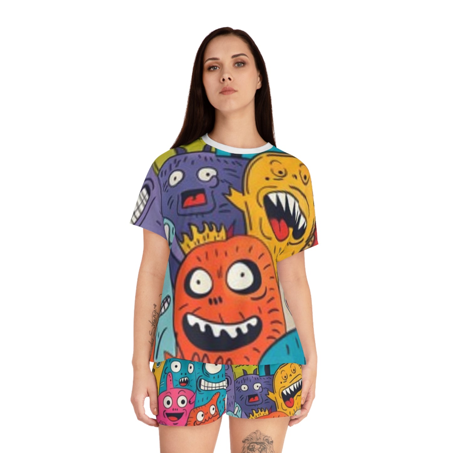 Conjunto de pijama corto para mujer morado amarillo naranja azul rosa