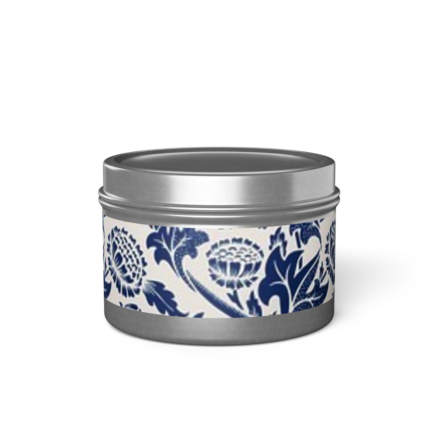 Velas en lata con flores azules y aromas fabulosos