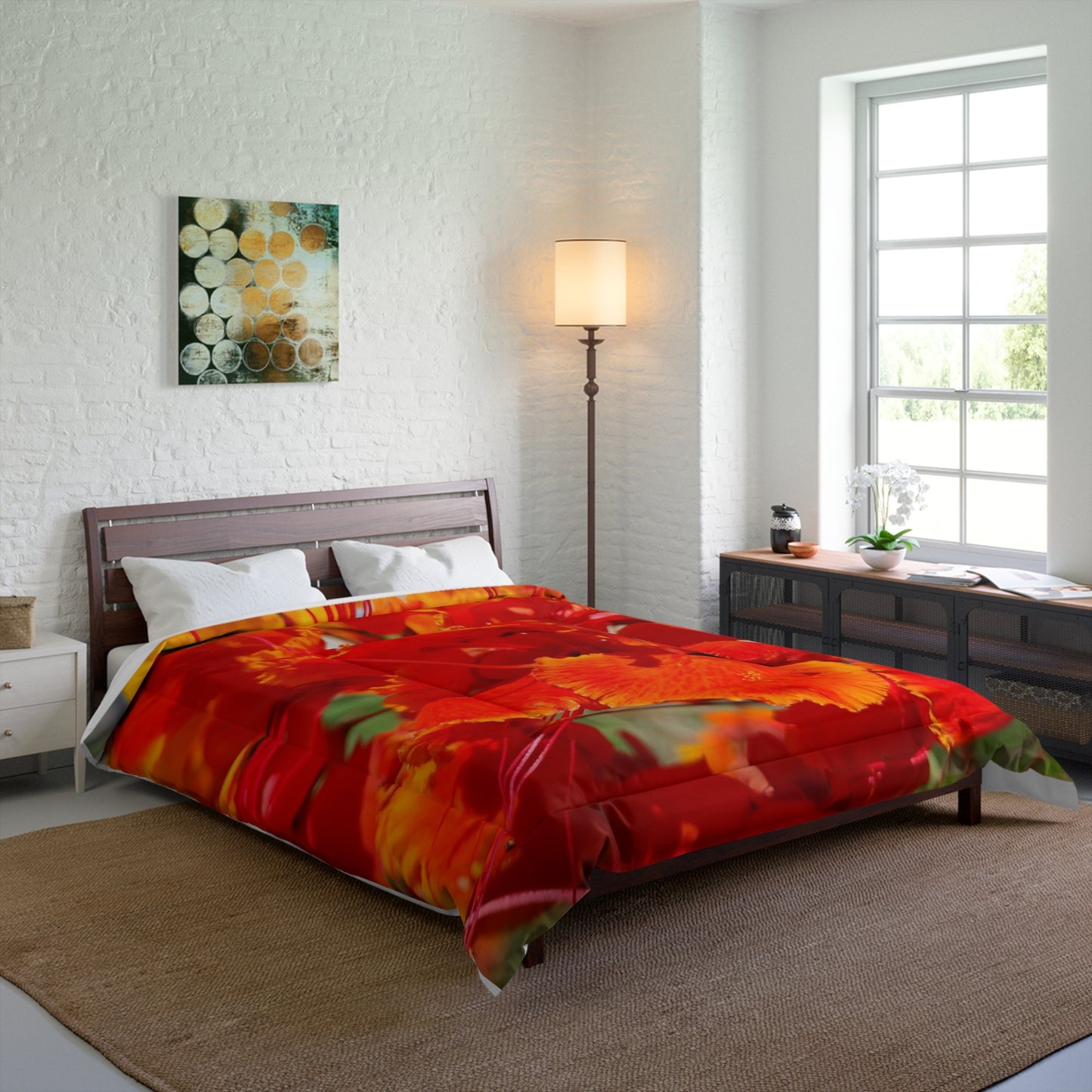 Vibrant Orange Flowers Comforter Oh My Goodness It's Beautiful! Matching Pillows & Towels!