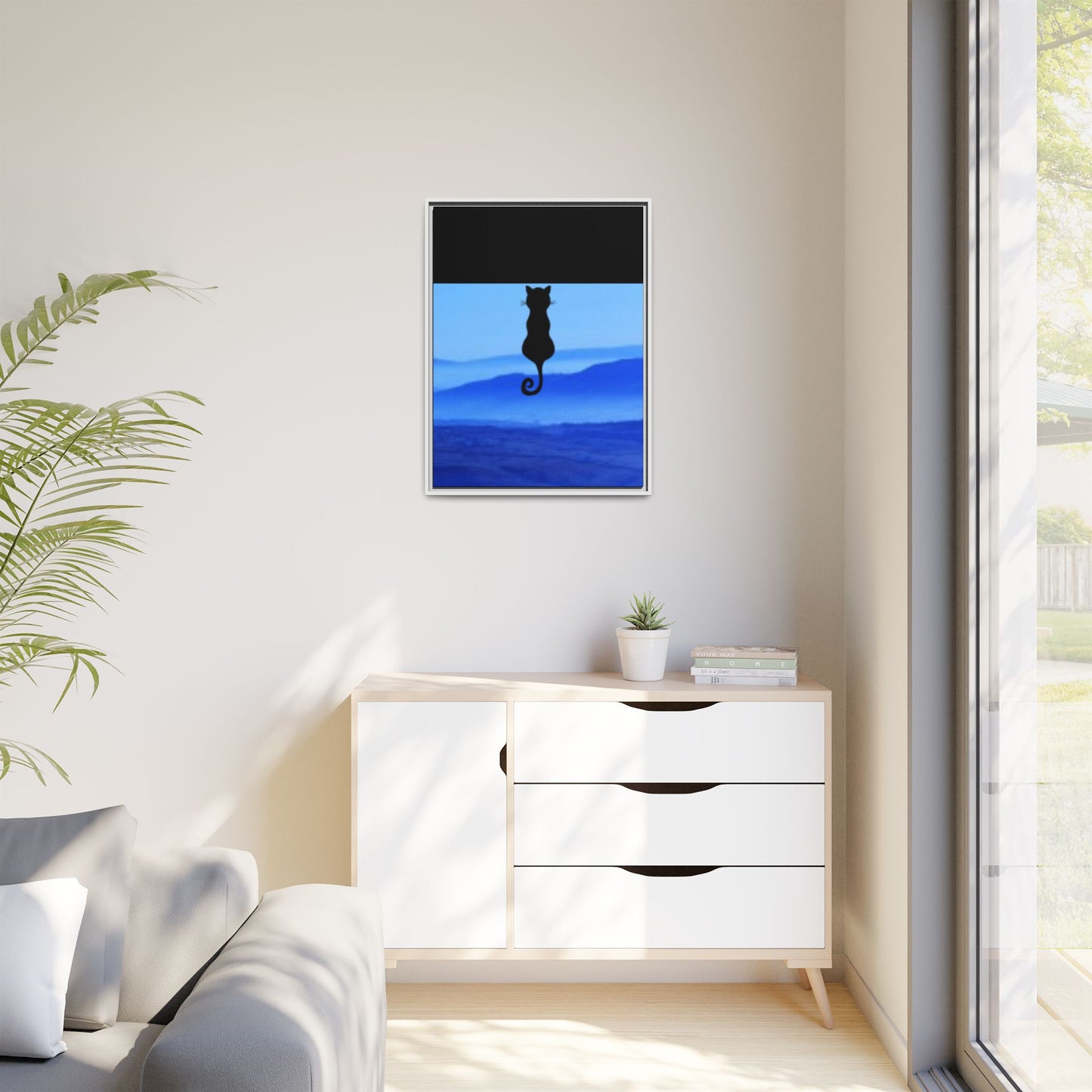 Framed Cat Silhouette Art Print, Wall Decor, Cat Lover Gift, Home Office Art, Pet Memorial
