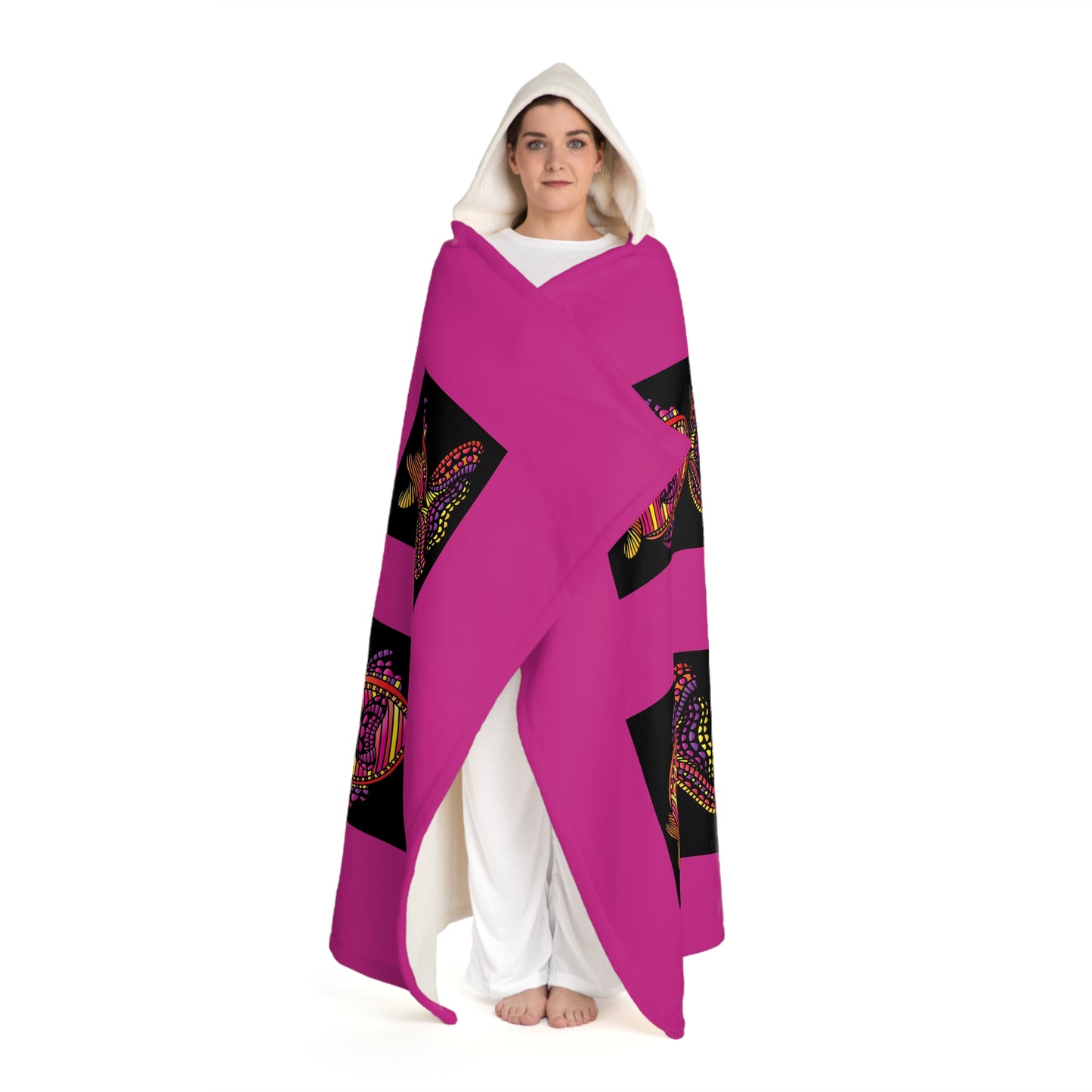 Hooded Sherpa Fleece Blanket Colorful Fish