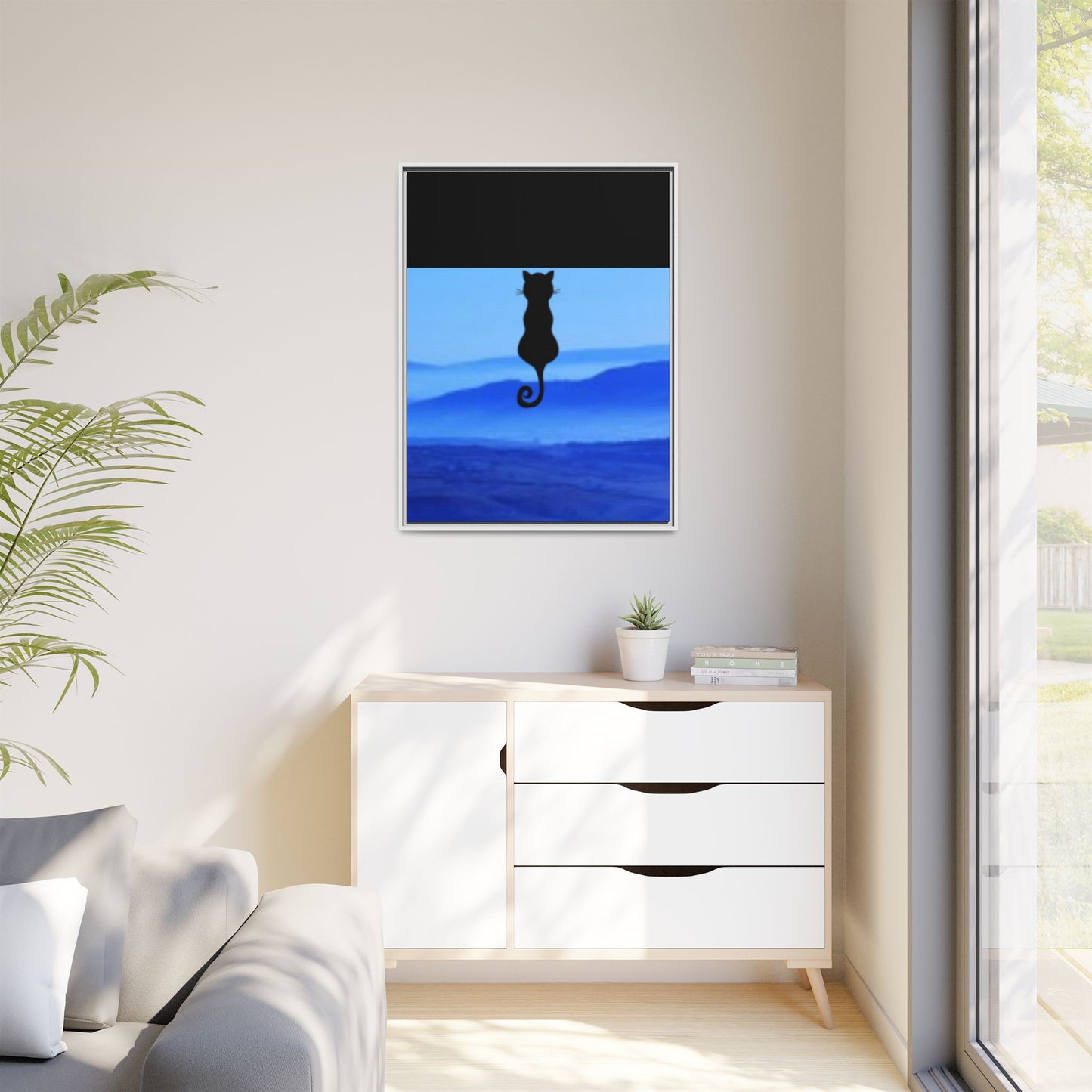 Framed Cat Silhouette Art Print, Wall Decor, Cat Lover Gift, Home Office Art, Pet Memorial