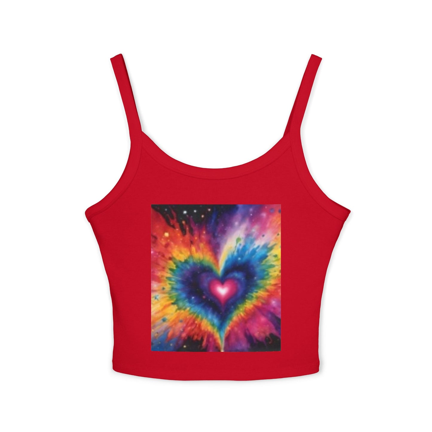 Camiseta sin mangas con tirantes finos para mujer con corazón multicolor