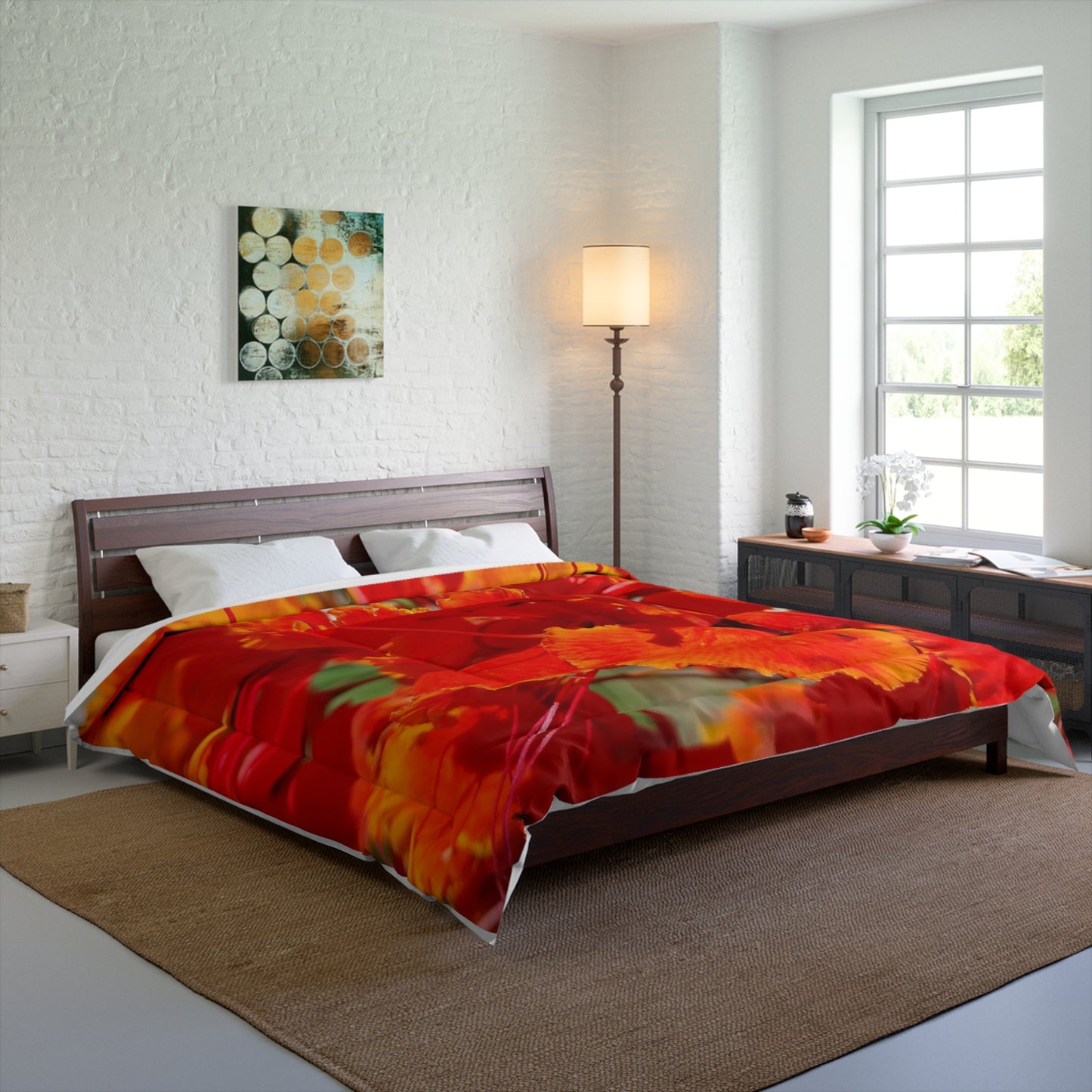 Vibrant Orange Flowers Comforter Oh My Goodness It's Beautiful! Matching Pillows & Towels!