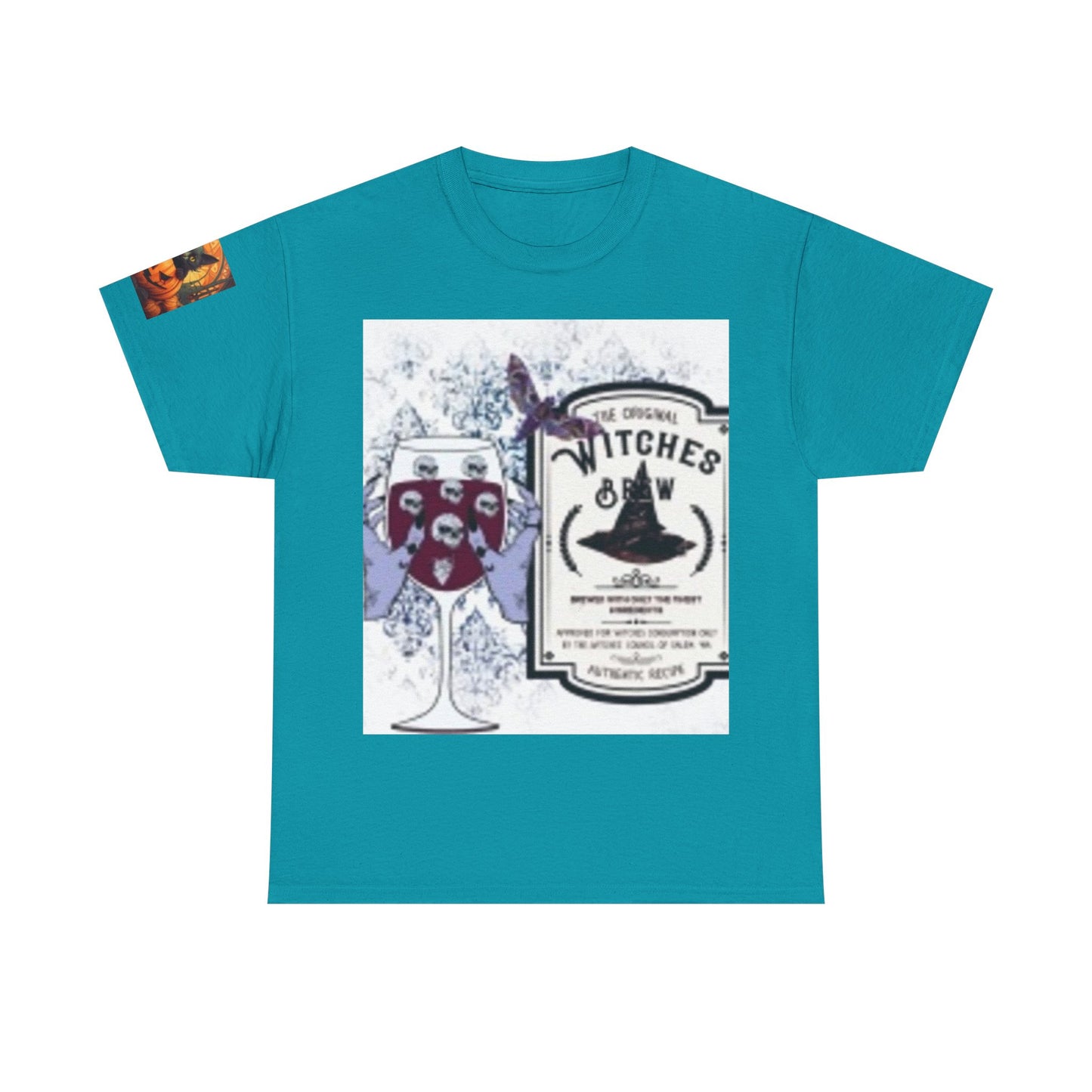 Witch Wine Castle Black Cat Unisex Heavy Cotton T-shirt