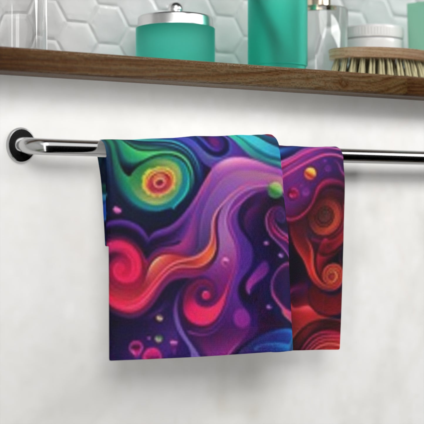 Toalla facial abstracta vibrante: accesorio colorido para spa o cocina