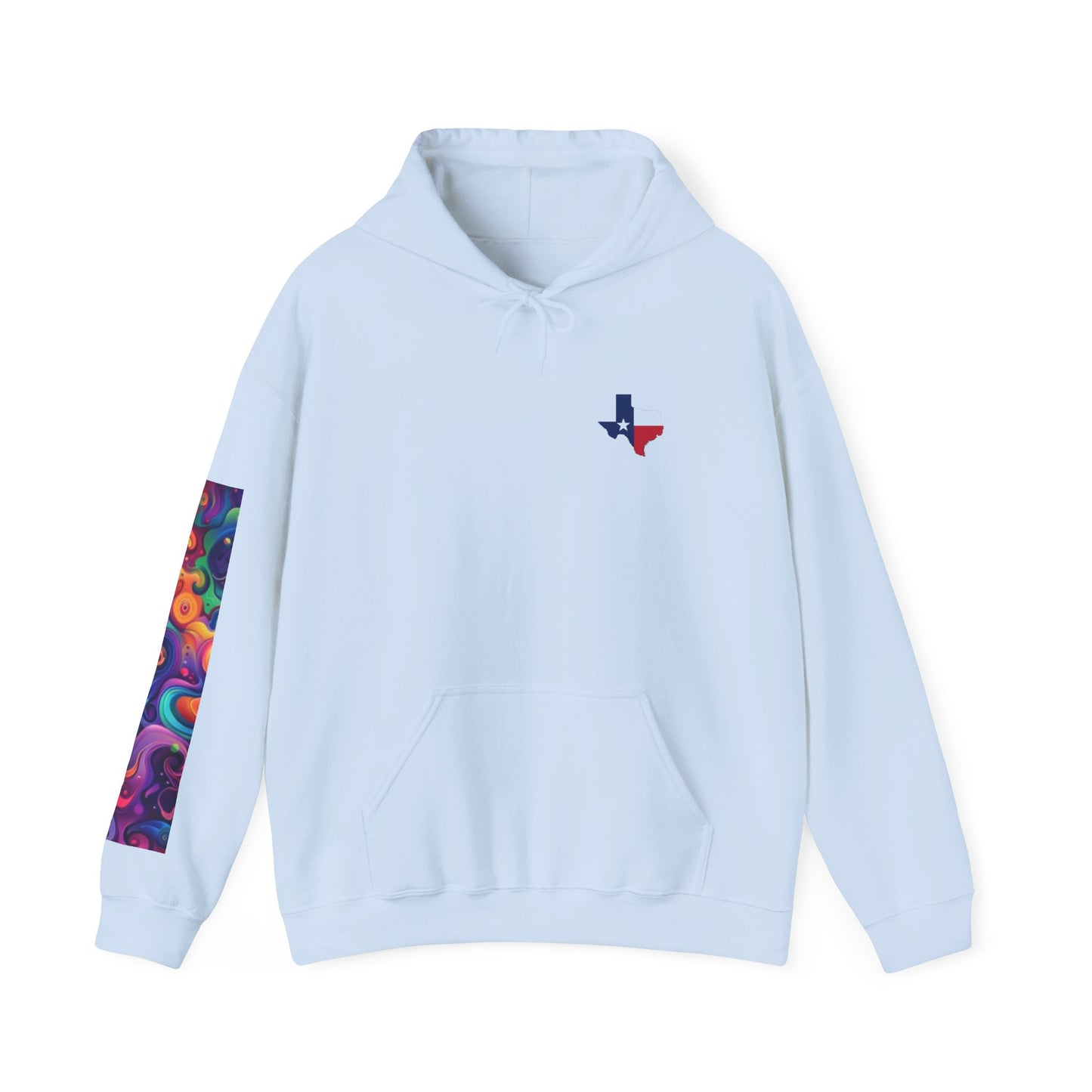 Sudadera con capucha unisex inspirada en Texas con diseño de mangas coloridas