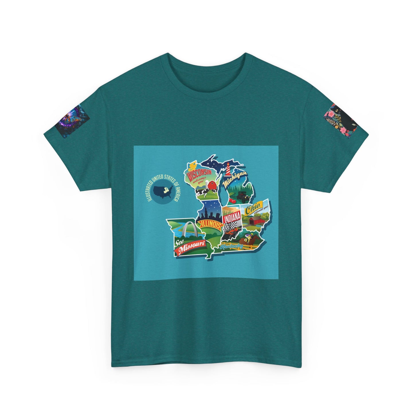 Happy Vibes Unisex Heavy Cotton T-shirt – Retro Sunshine & Map Designs