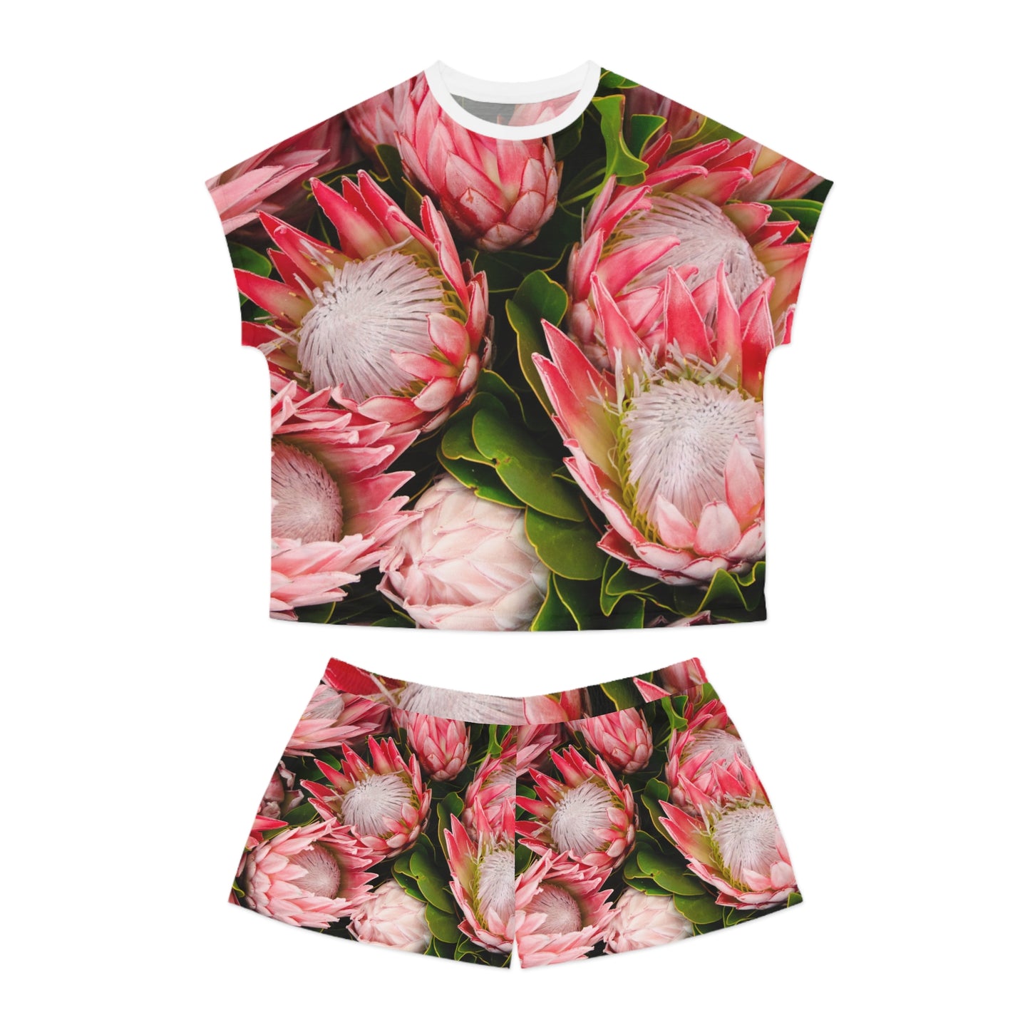 Conjunto de pijama corto de mujer con flores rosas
