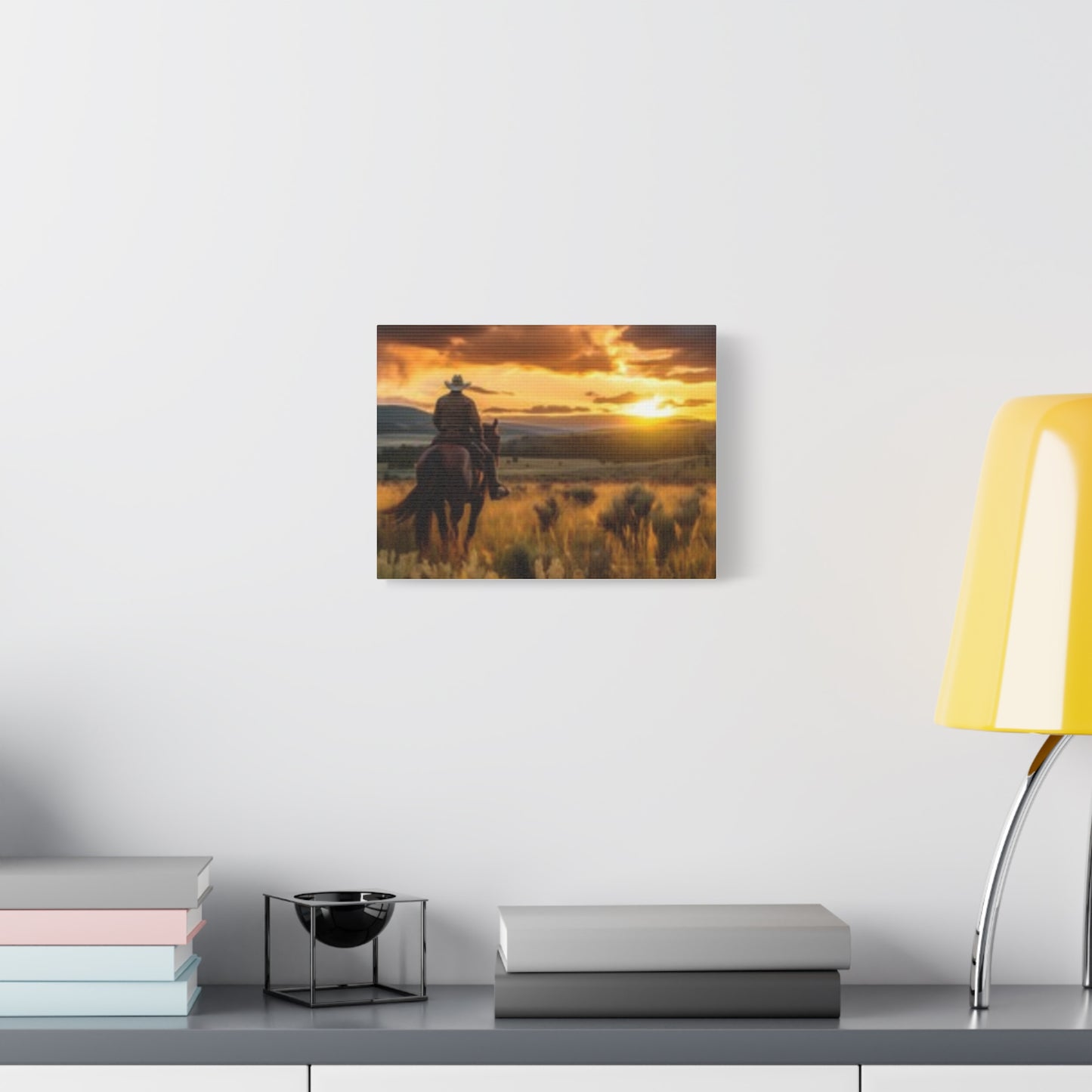 Arte de pared enmarcado - Impresión en lienzo "Atardecer vaquero"