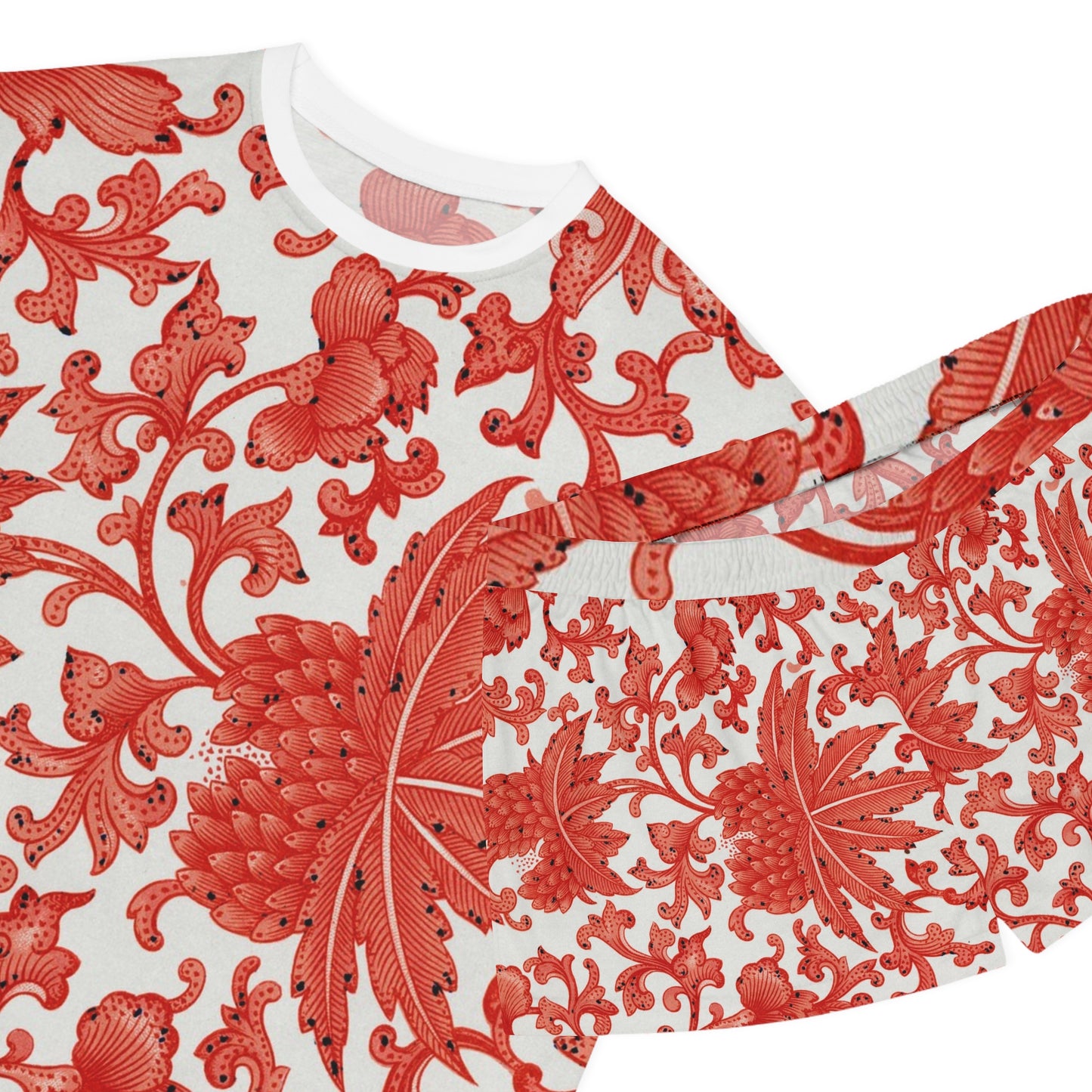 Conjunto de pijama corto para mujer con hojas rojas de fantasía