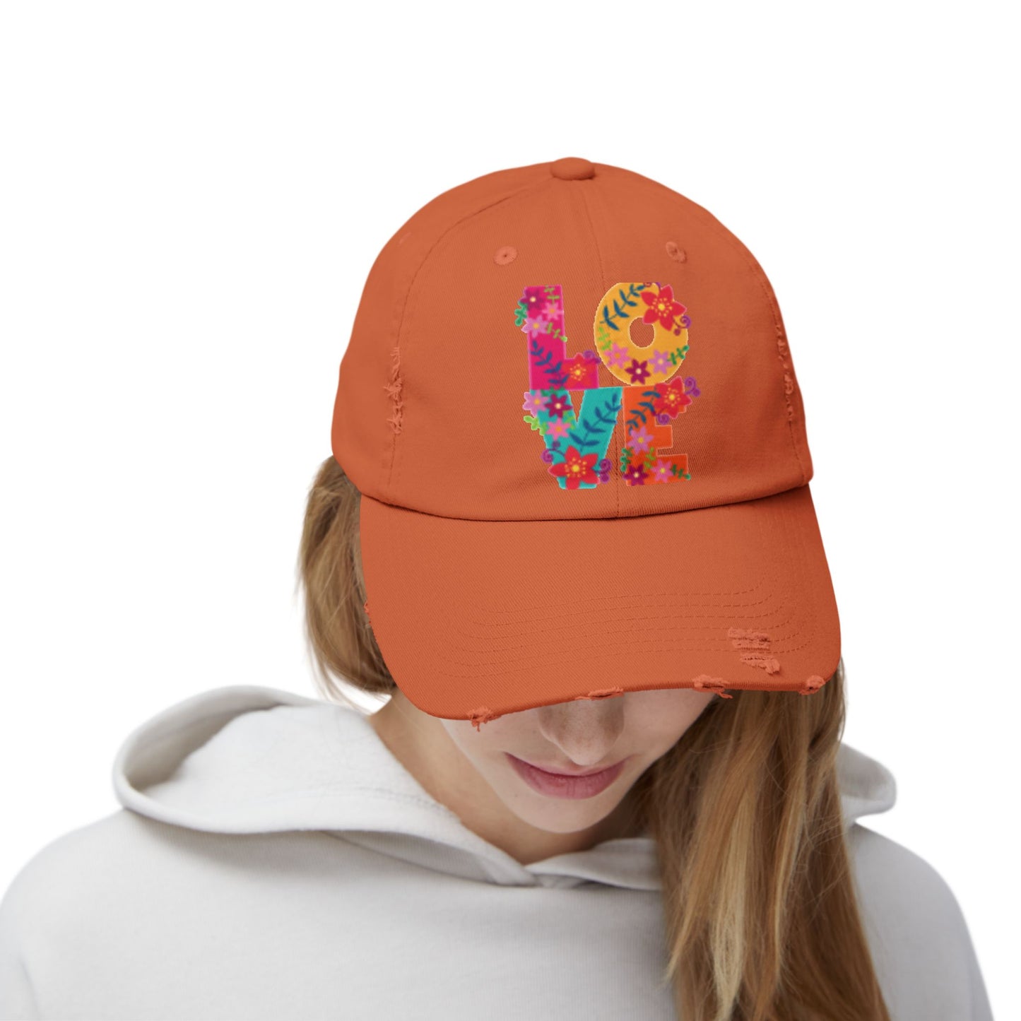 Casquette unisexe effet vieilli Floral Love - Chapeau ajustable tendance pour un style décontracté