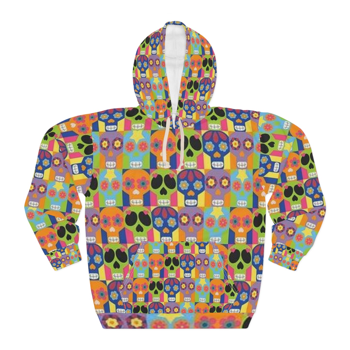Sudadera unisex con capucha y calavera de azúcar colorida, inspirada en el Día de los Muertos