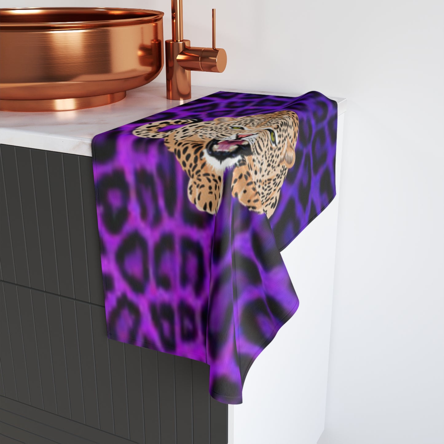 Toalla de manos Wild Cat - Estampado de leopardo morado - Decoración para cocina y baño
