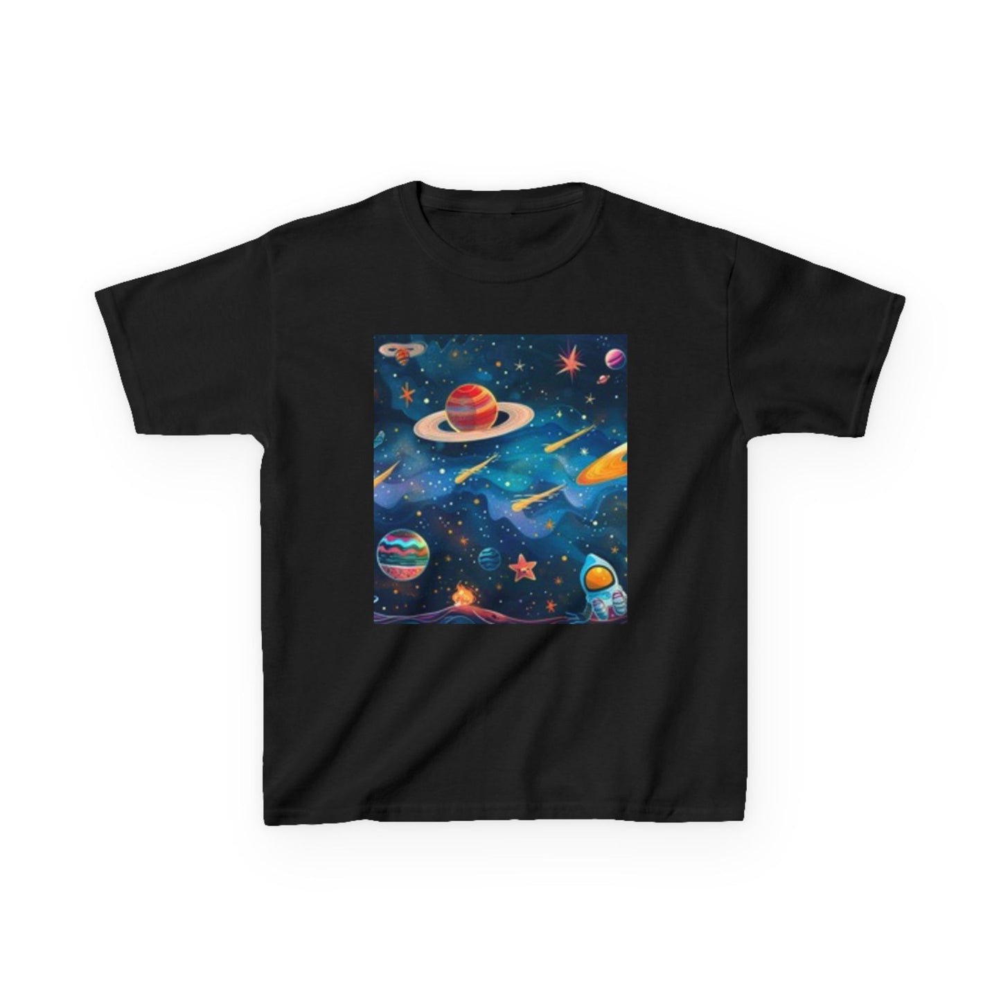 Camiseta infantil de aventura espacial: diseño cósmico colorido para jóvenes exploradores