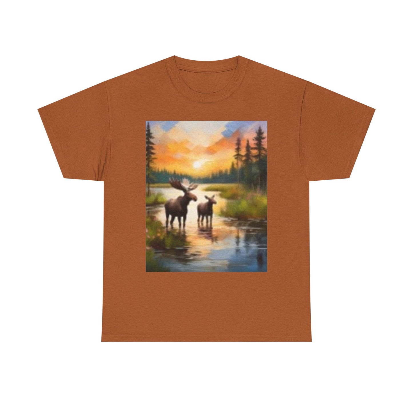 Camiseta unisex de algodón grueso inspirada en la naturaleza con diseño de alce