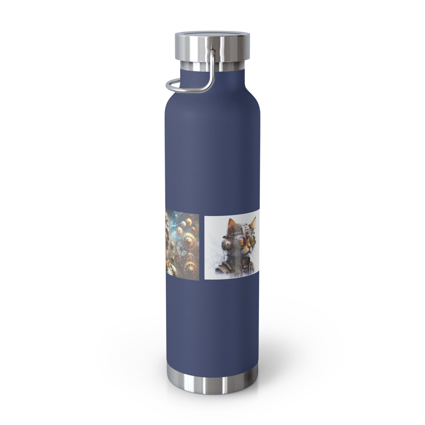 Botella de cobre con aislamiento al vacío, 22 oz, diseño de calavera de mujer y gato