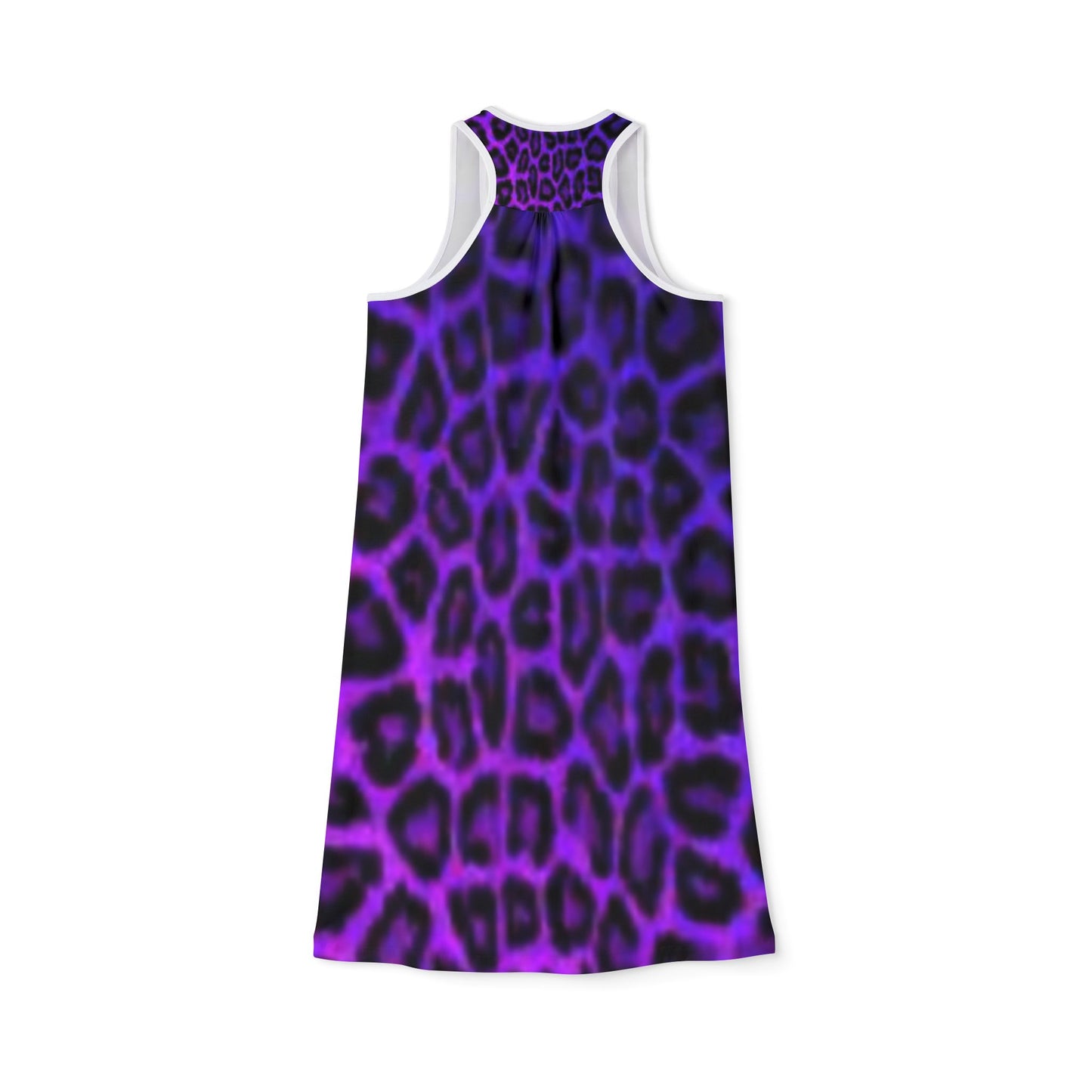 Vestido de mujer con espalda nadadora y estampado de leopardo morado: un atuendo de verano elegante y moderno